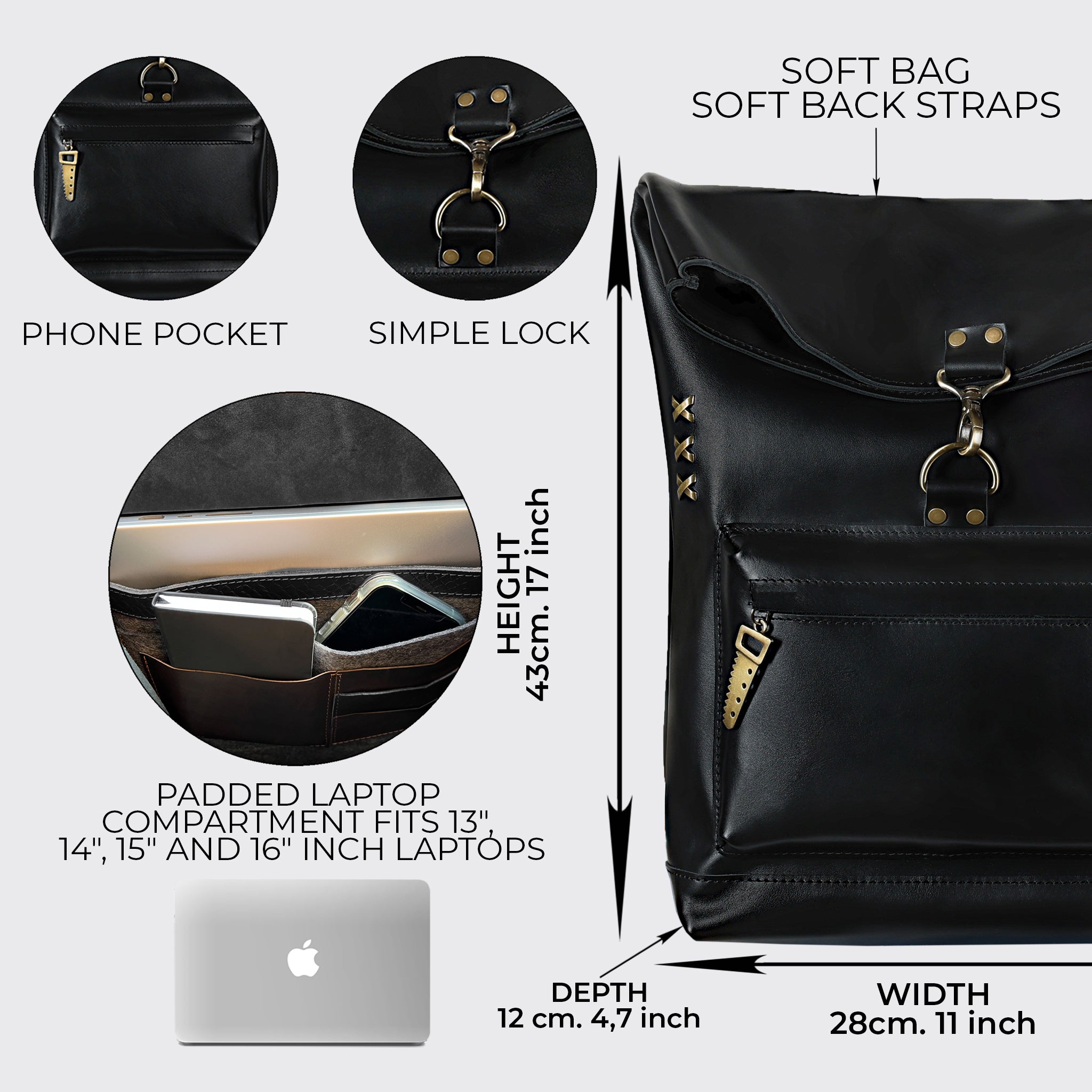Roll-top Handcrafting Leather Women's Backpack - Forester 13", 14", 15" and 16" inch laptops