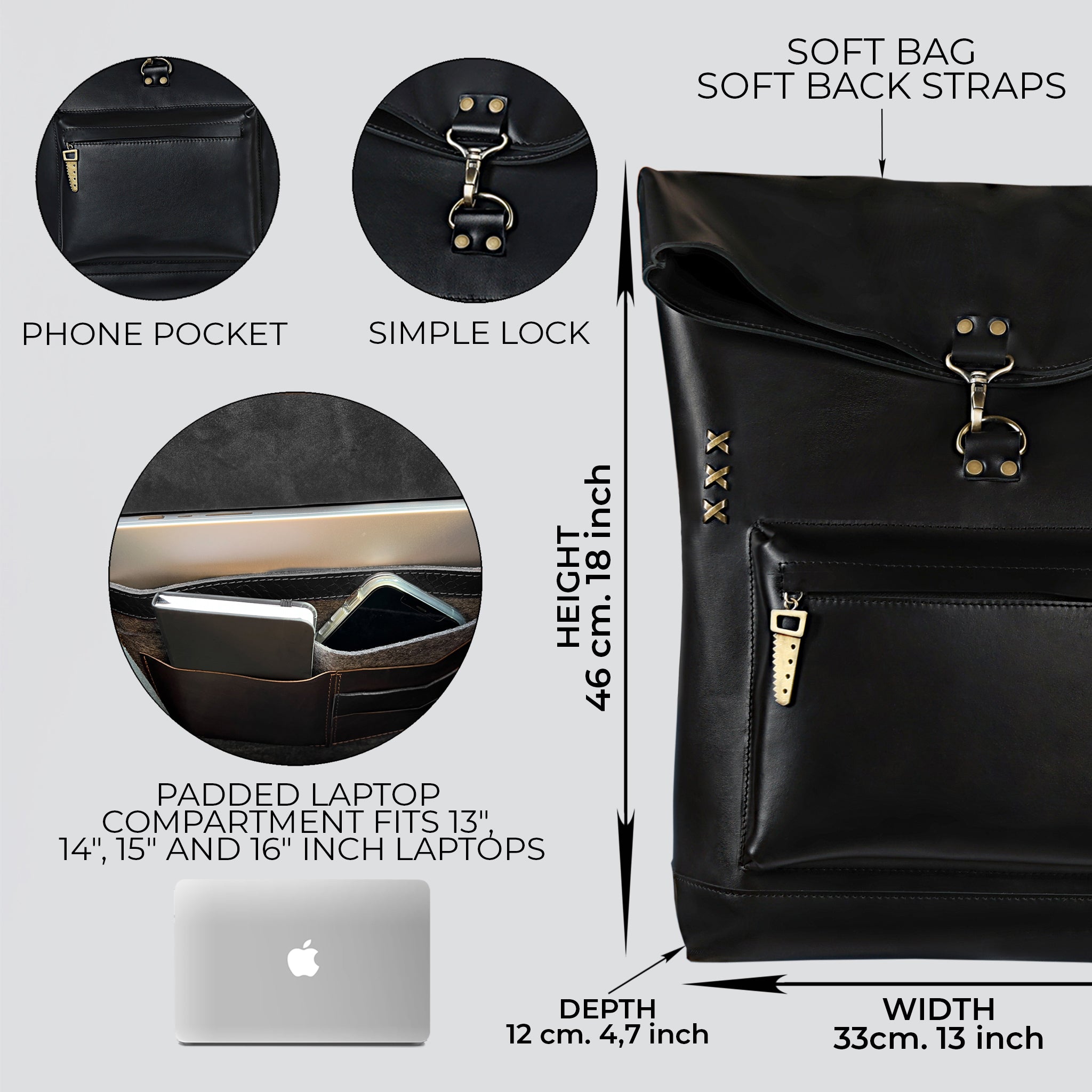 Roll-top Handcrafting Leather Women's Backpack - Forester 13", 14", 15" and 16" inch laptops