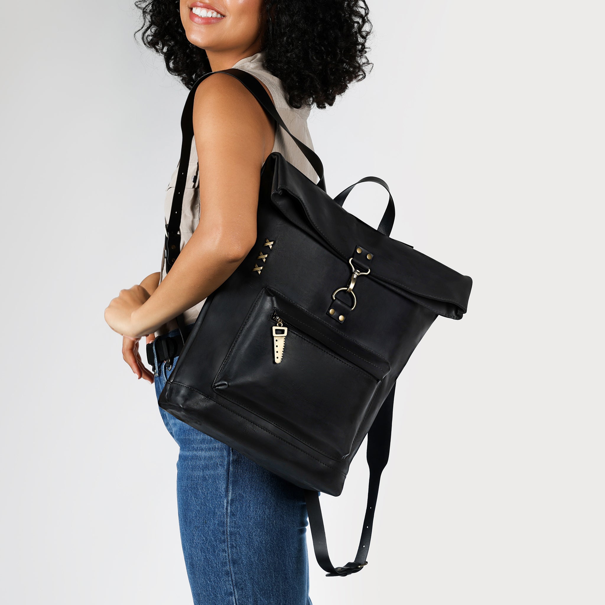 Roll-top Handcrafting Leather Women's Backpack - Forester 13", 14", 15" and 16" inch laptops
