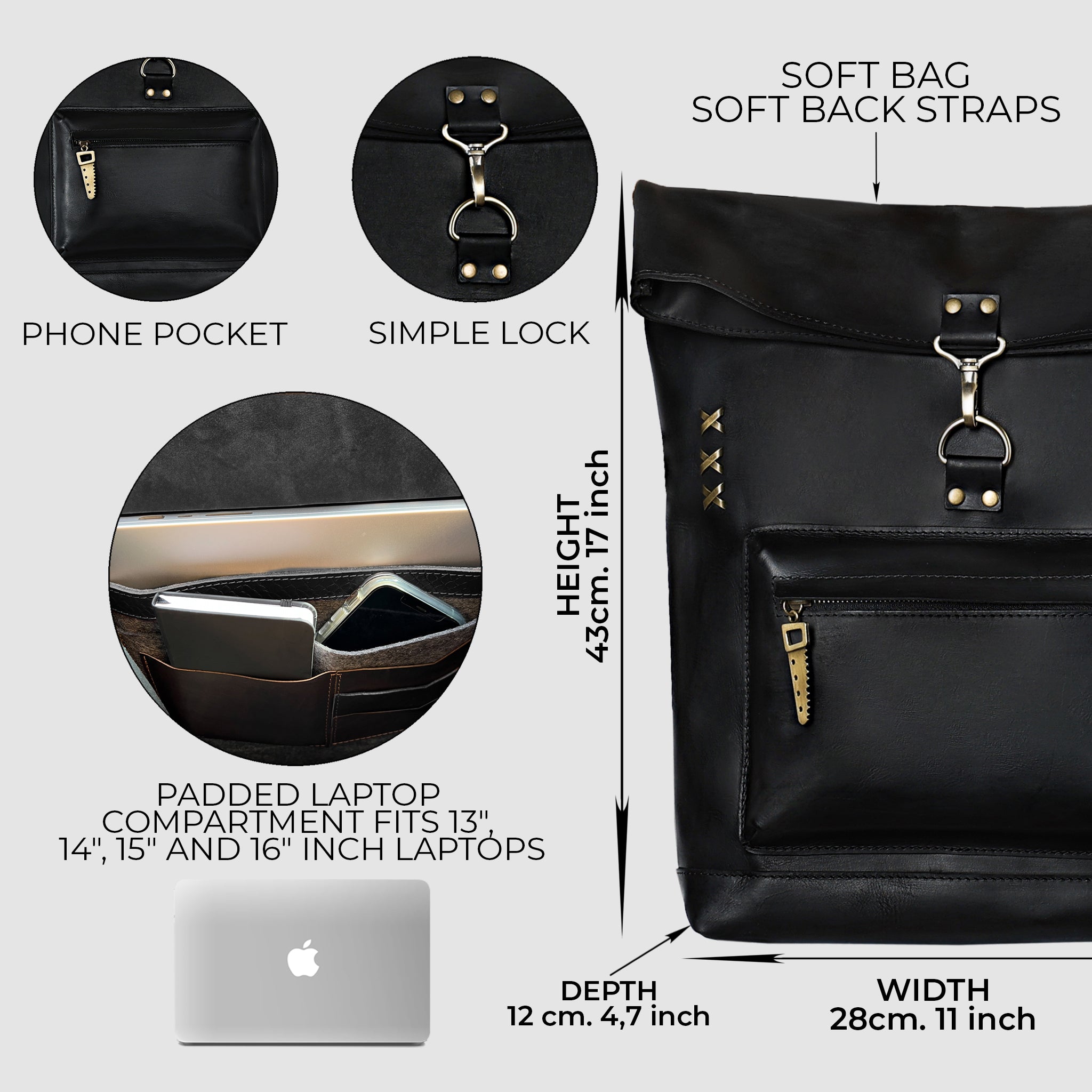 Roll-top Handcrafting Leather Women's Backpack - Forester 13", 14", 15" and 16" inch laptops