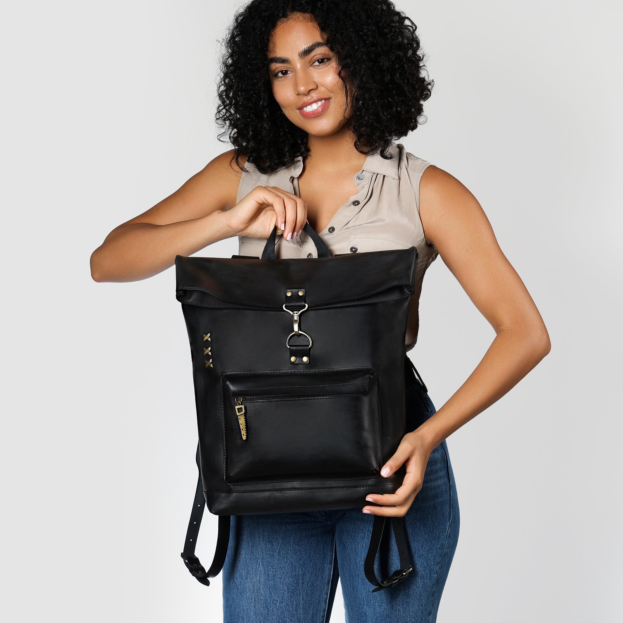 Roll-top Handcrafting Leather Women's Backpack - Forester 13", 14", 15" and 16" inch laptops