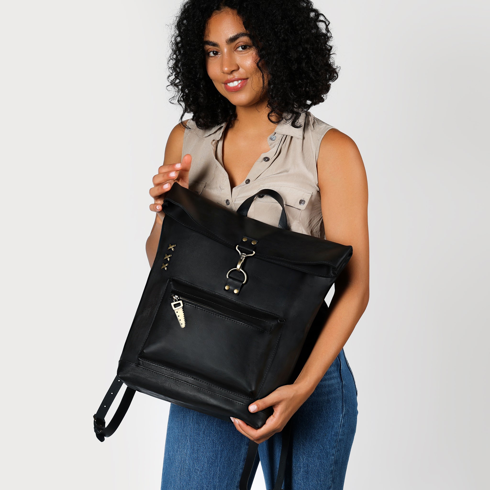 Roll-top Handcrafting Leather Women's Backpack - Forester 13", 14", 15" and 16" inch laptops