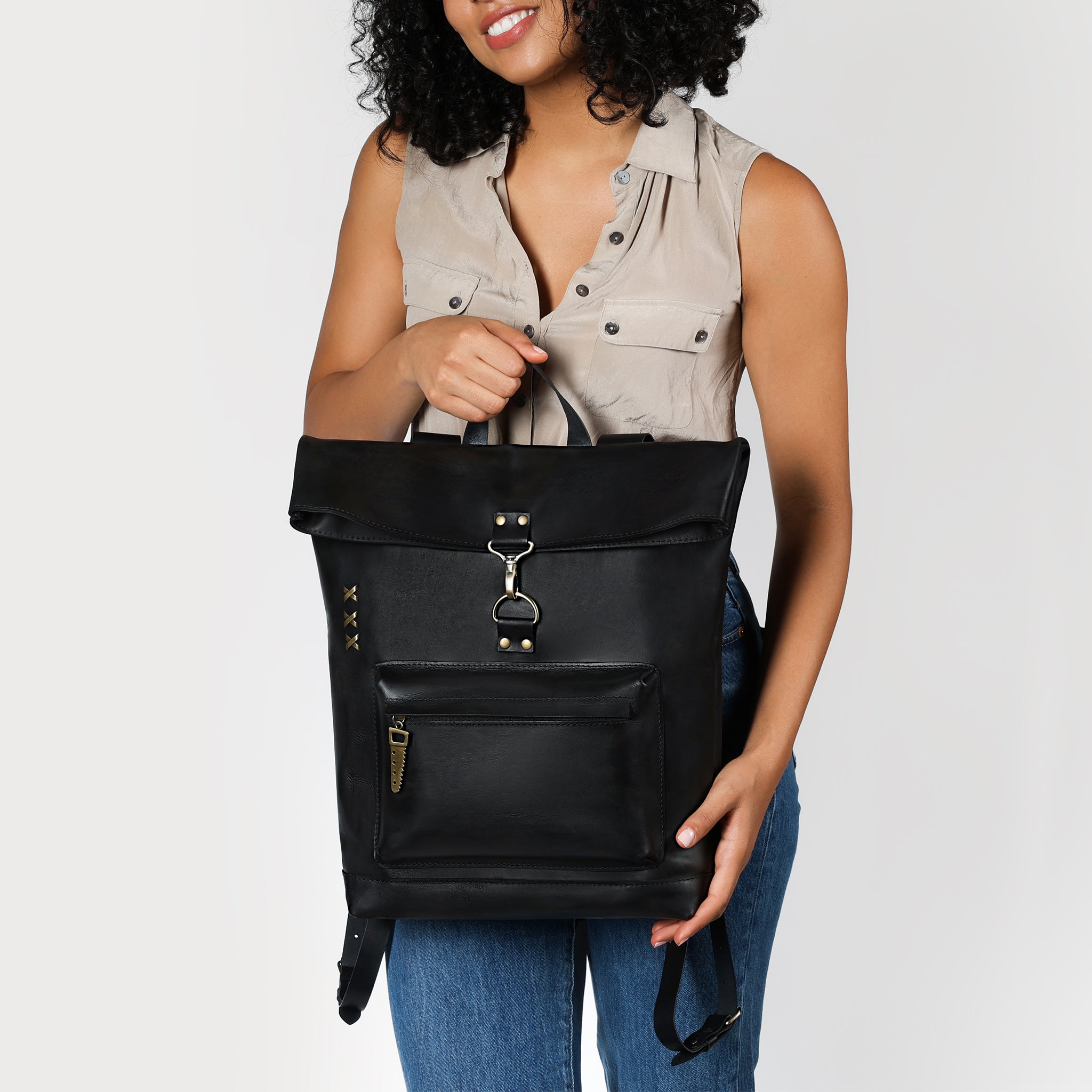 Roll-top Handcrafting Leather Women's Backpack - Forester 13", 14", 15" and 16" inch laptops