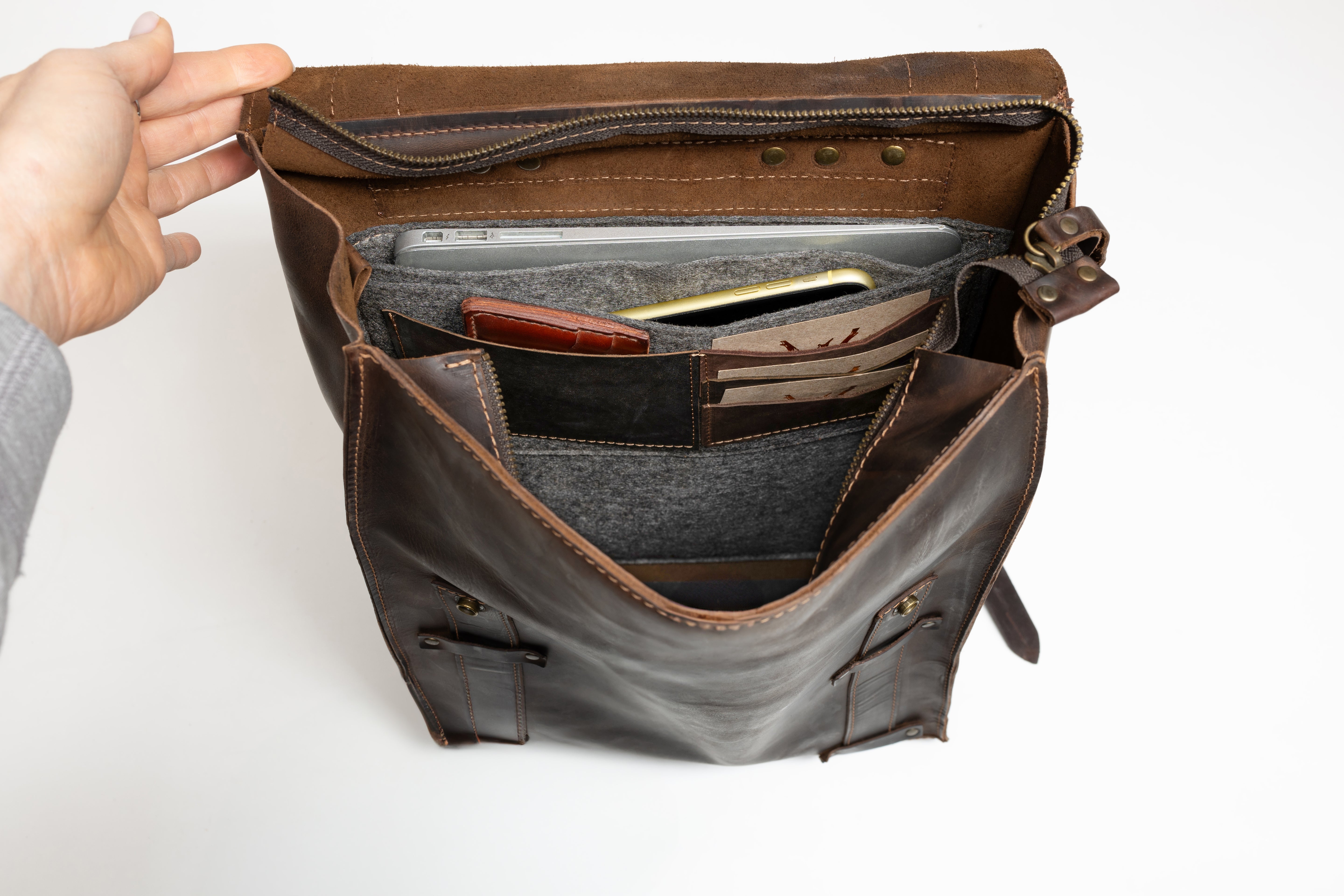 Men's Handcrafting Leather Backpack -Storyteller 13", 14", 15" and 16" inch. laptops