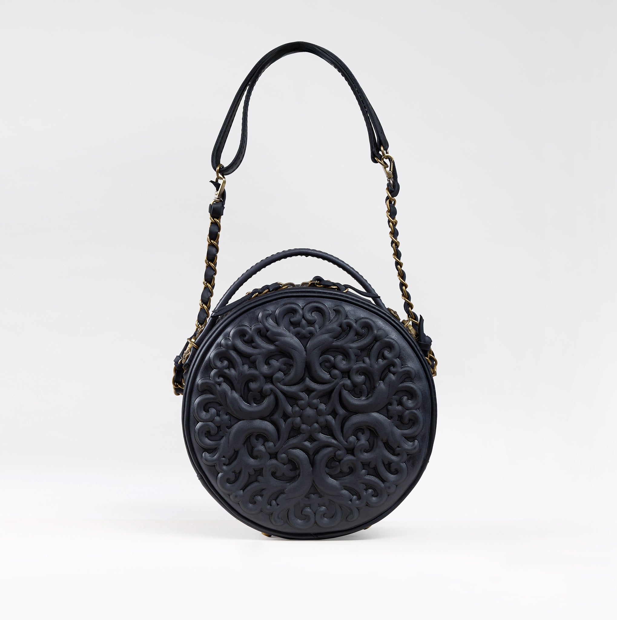 Round Leather Bag Bohemian Collection-Unique Designer Baroque style Round Bag