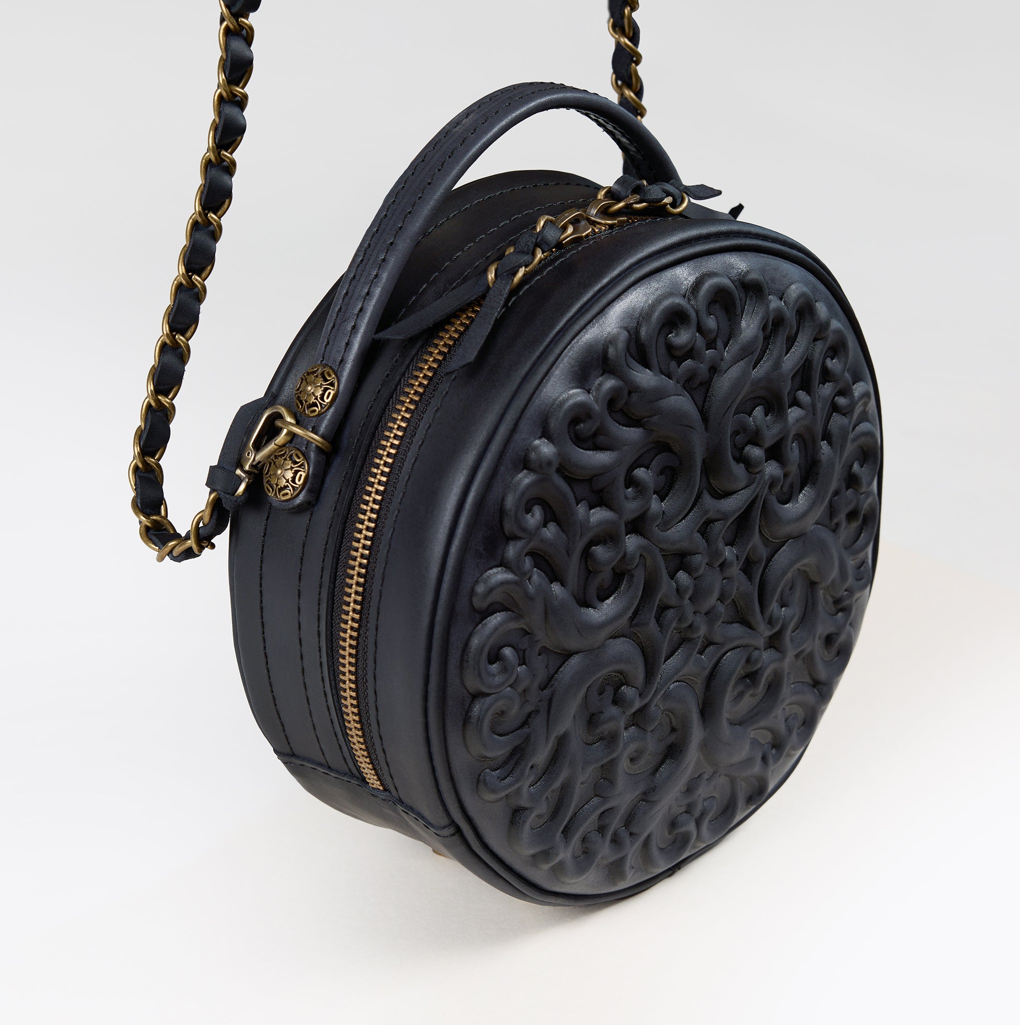 Round Leather Bag Bohemian Collection-Unique Designer Baroque style Round Bag