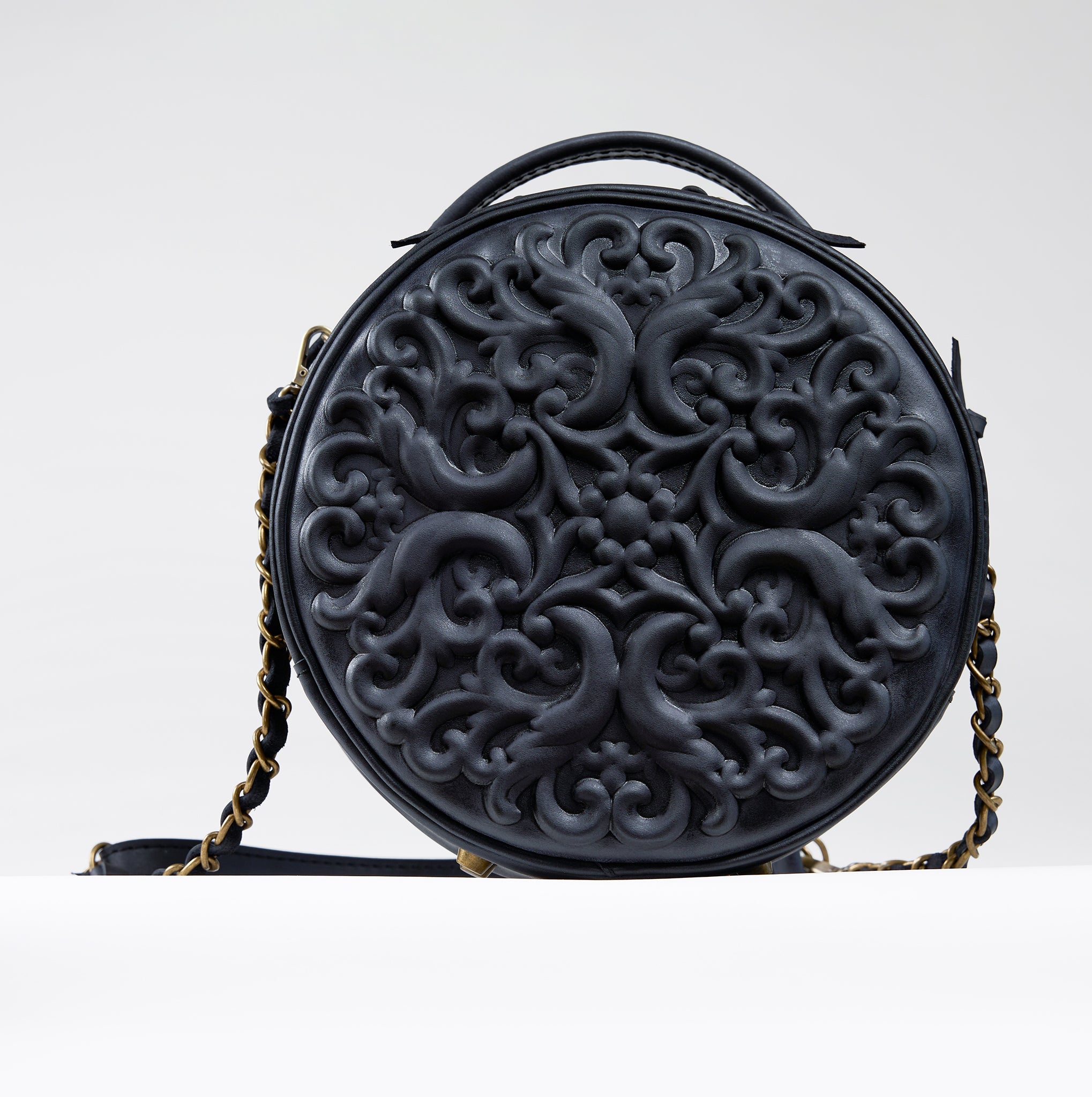 Round Leather Bag Bohemian Collection-Unique Designer Baroque style Round Bag