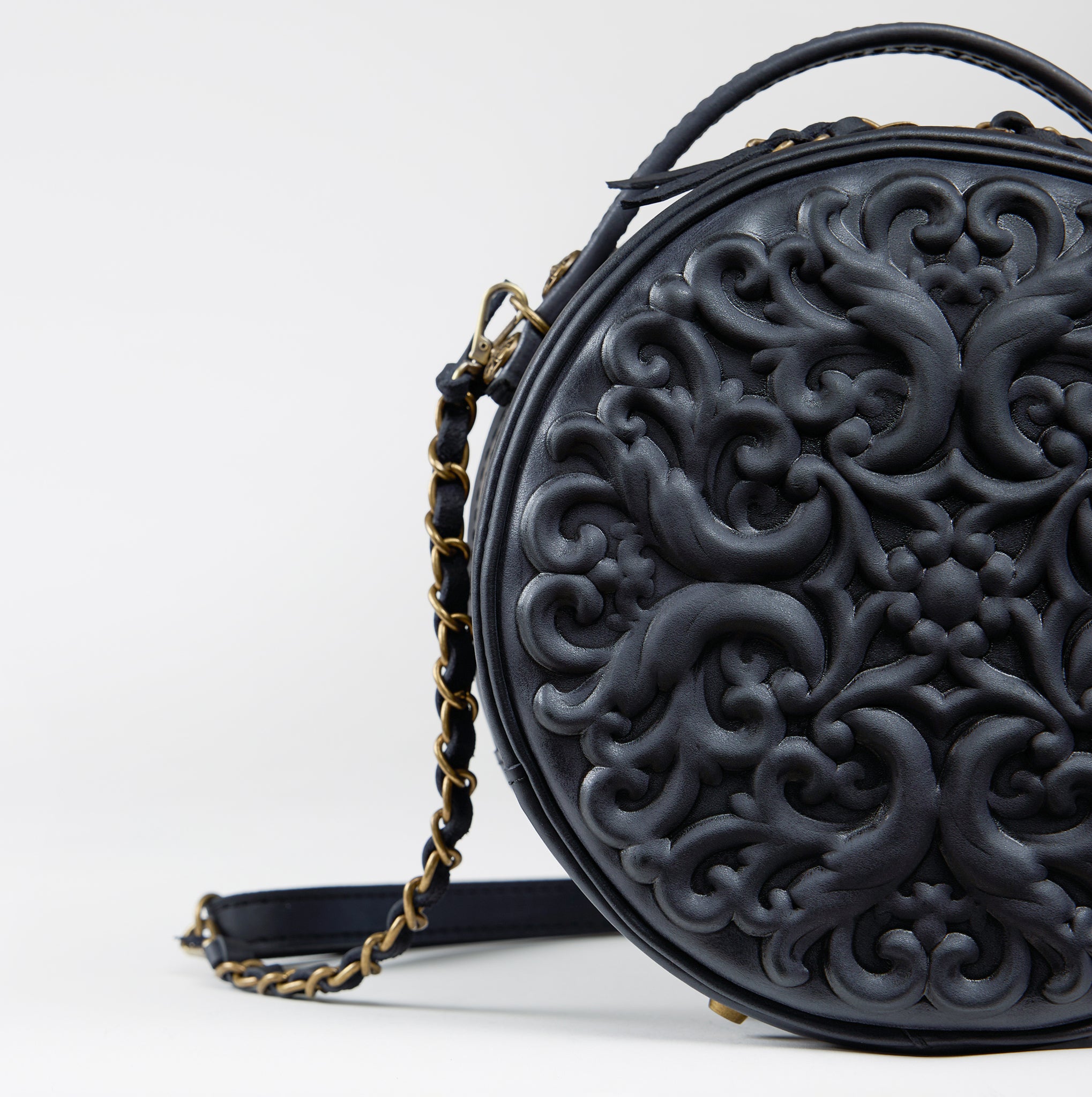 Round Leather Bag Bohemian Collection-Unique Designer Baroque style Round Bag