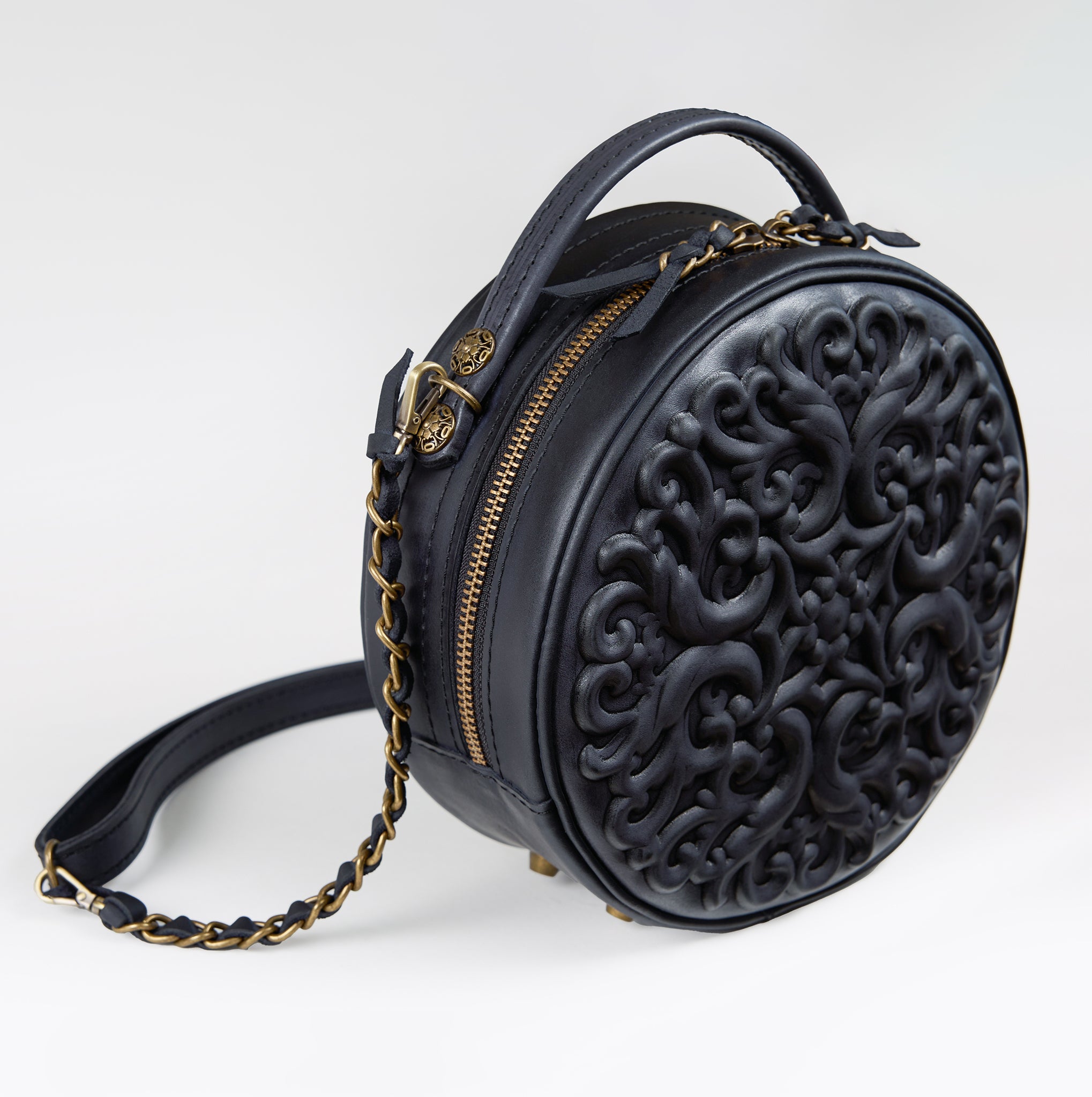 Round Leather Bag Bohemian Collection-Unique Designer Baroque style Round Bag