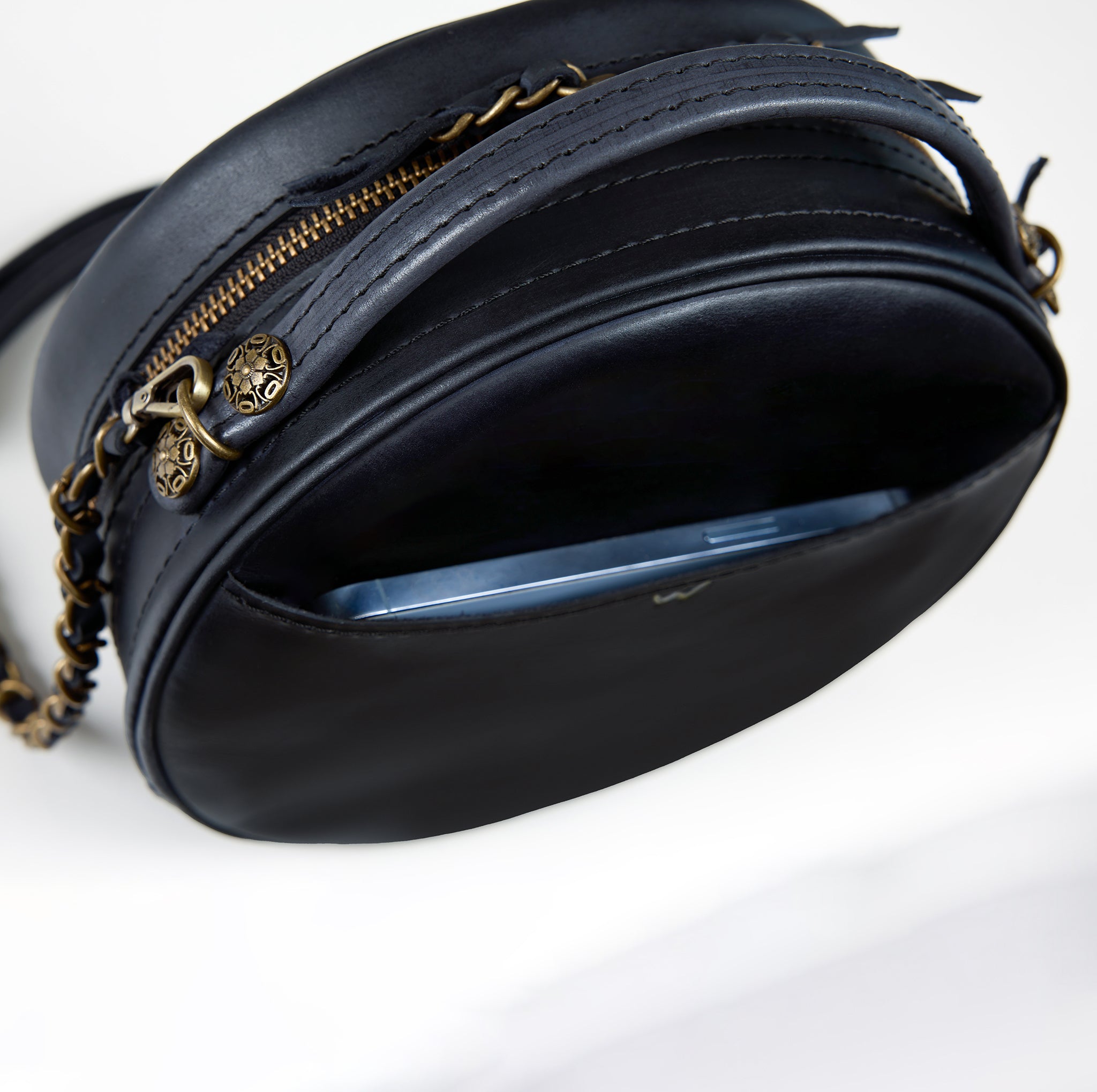 Round Leather Bag Bohemian Collection-Unique Designer Baroque style Round Bag