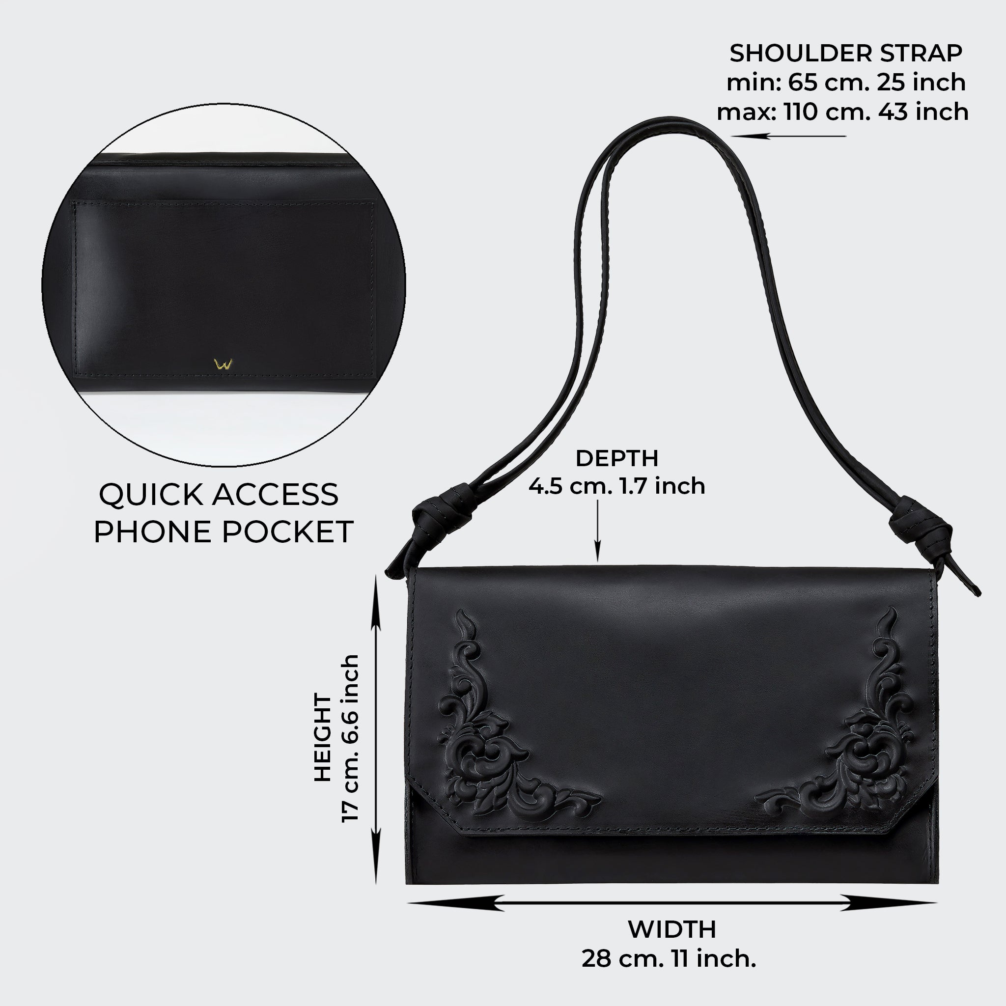 Black Elegant Leather Bag with Baroque Inspiration from the Bohemian Collection