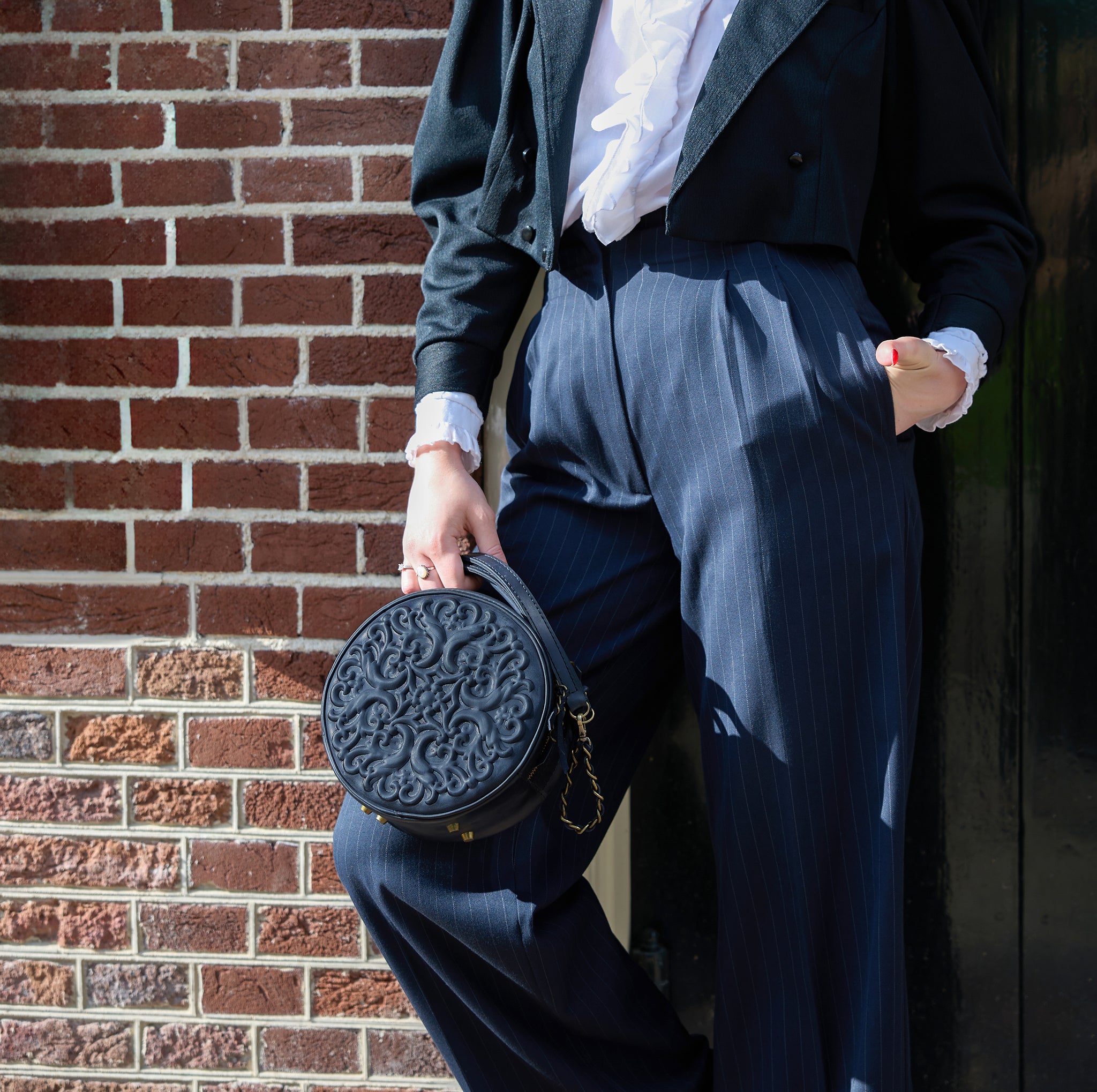 Round Leather Bag Bohemian Collection-Unique Designer Baroque style Round Bag