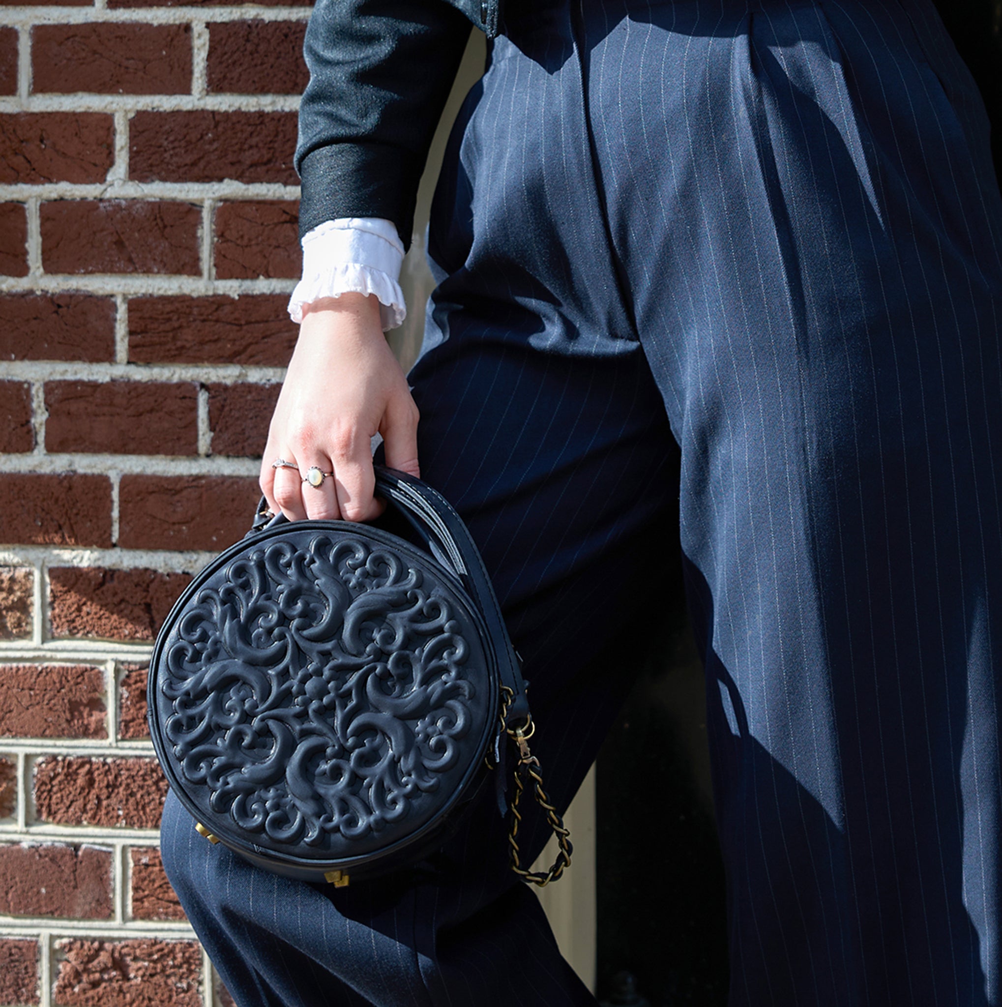 Round Leather Bag Bohemian Collection-Unique Designer Baroque style Round Bag