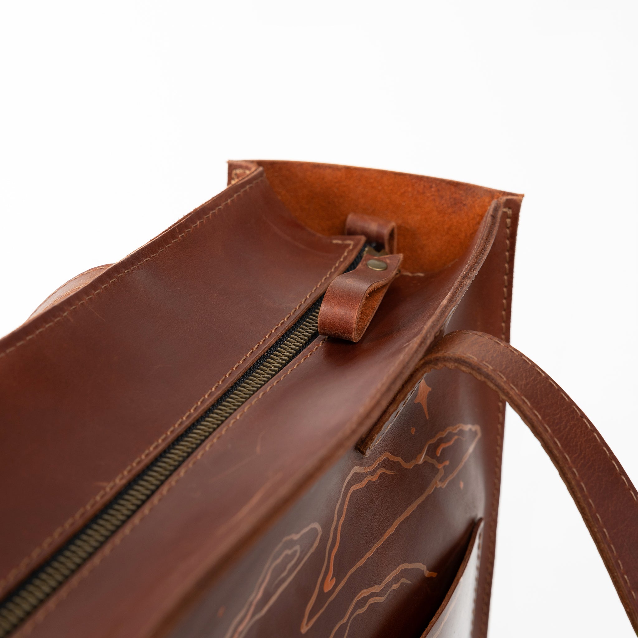 Amsterdam Tote Leather Bag with Hand-Drawn Dutch Street Illustration