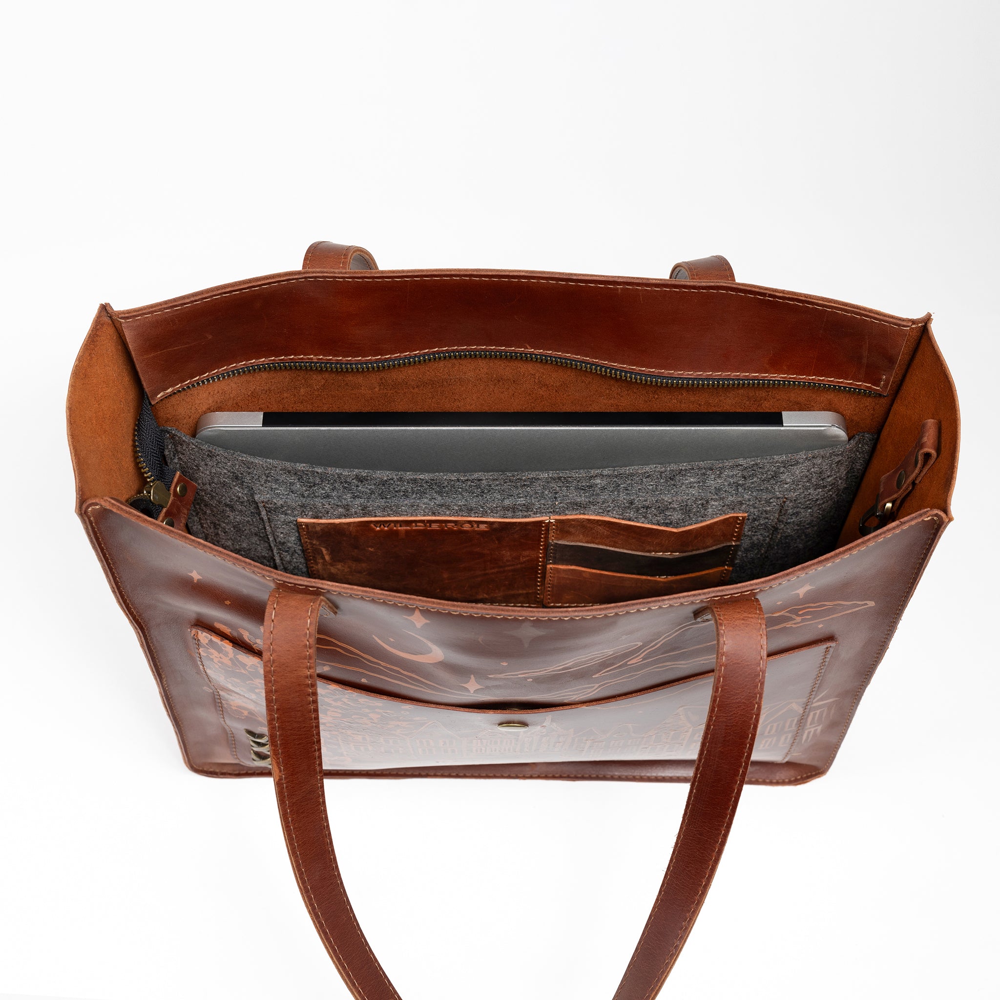 Amsterdam Tote Leather Bag with Hand-Drawn Dutch Street Illustration