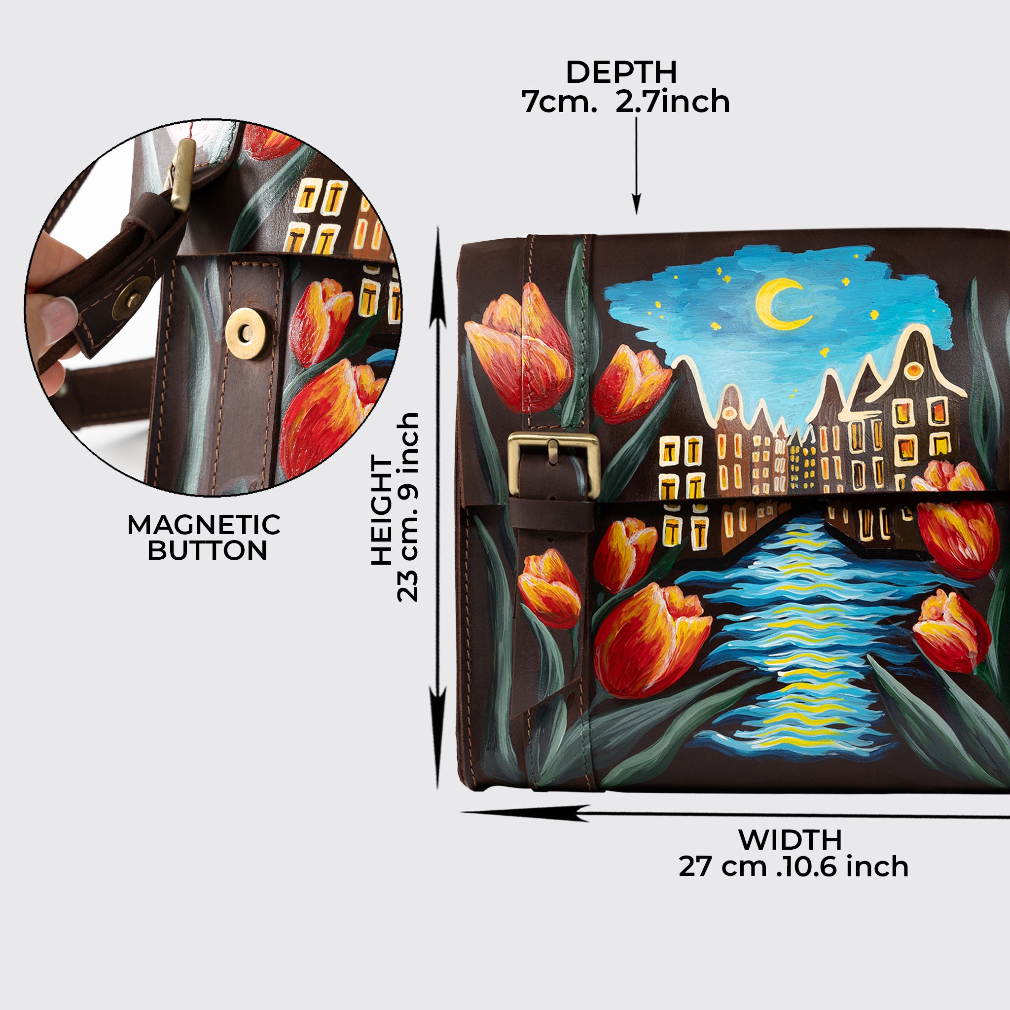 Tulip Amsterdam Handcrafting Leather Satchel-Painting Crossbody Bag