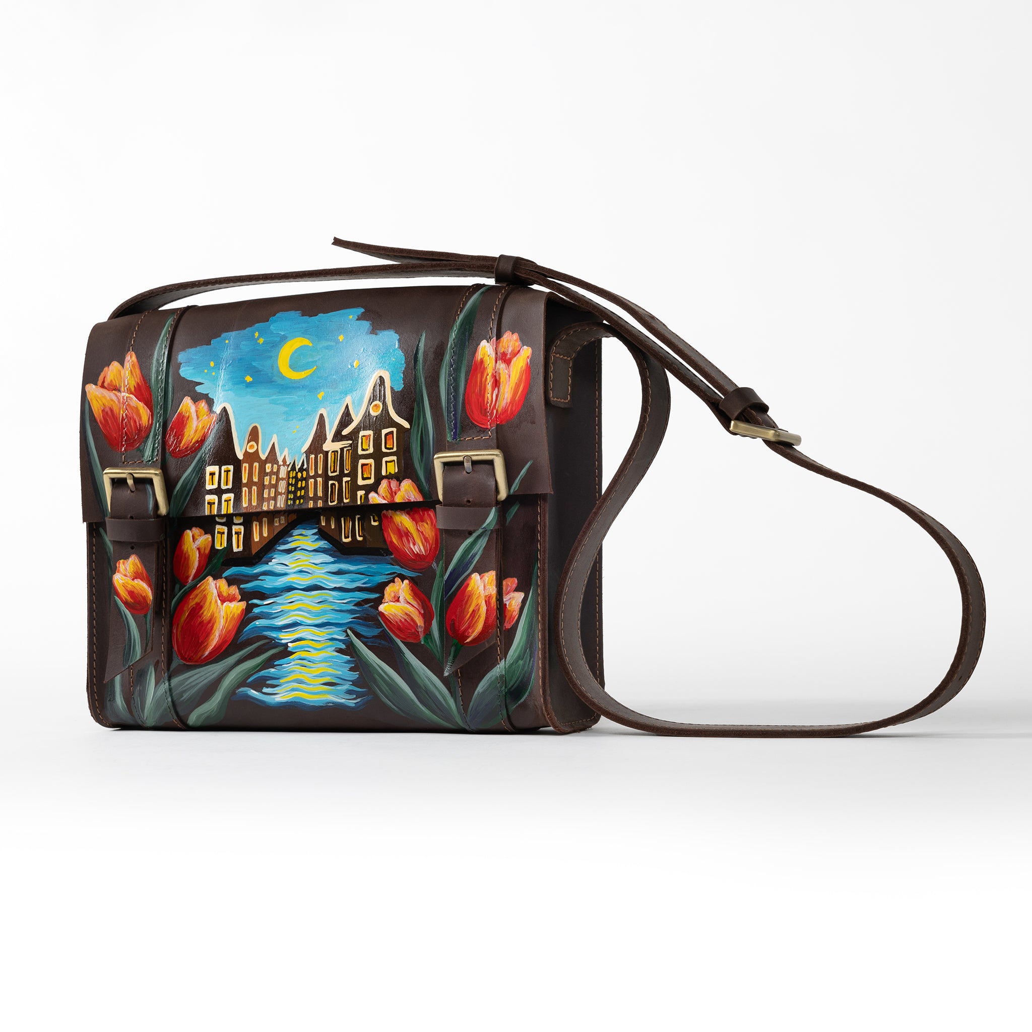 Tulip Amsterdam Handcrafting Leather Satchel-Painting Crossbody Bag
