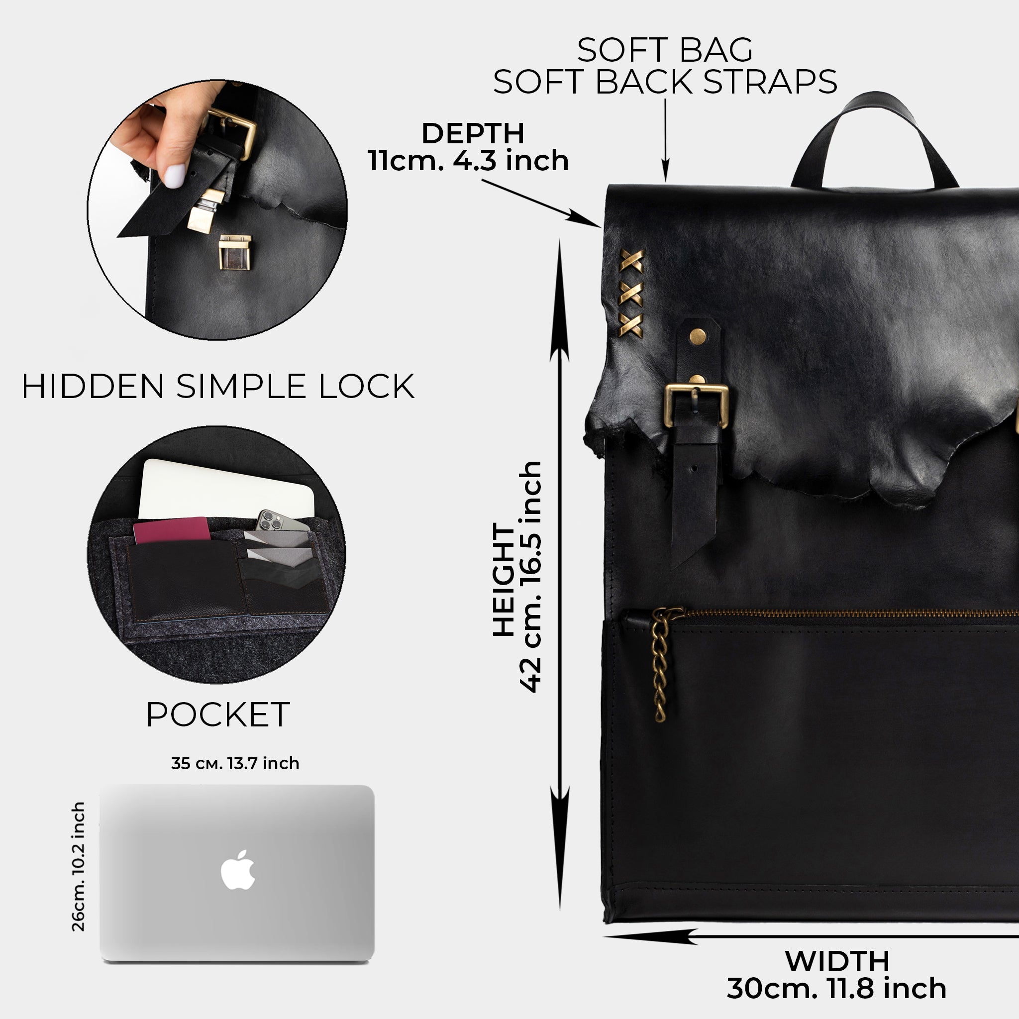 Men's Handcrafting Leather Backpack - 13", 14", 15" and 16" inch. laptops- Wild Spirit