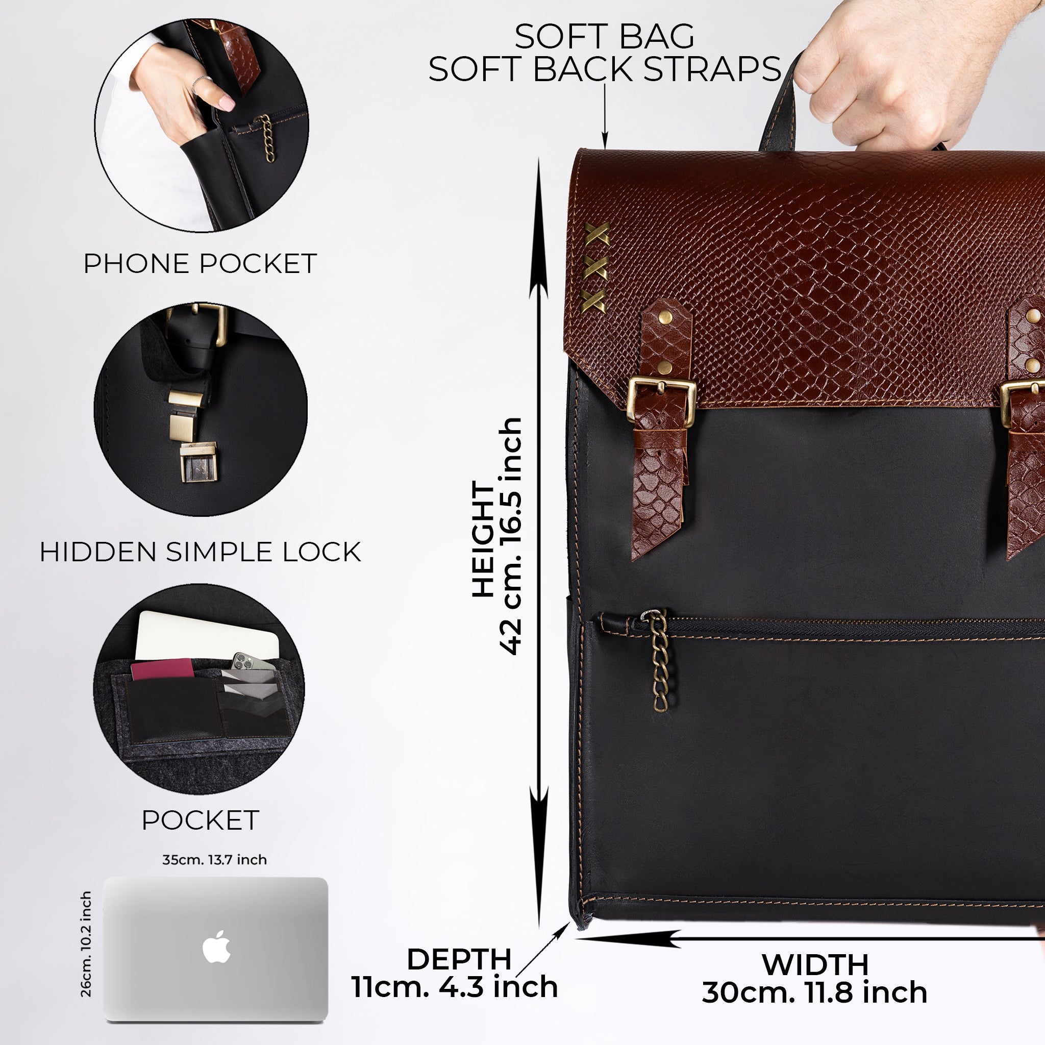 Men's Leather Classic Backpack - 13", 14", 15" and 16" inch. laptops