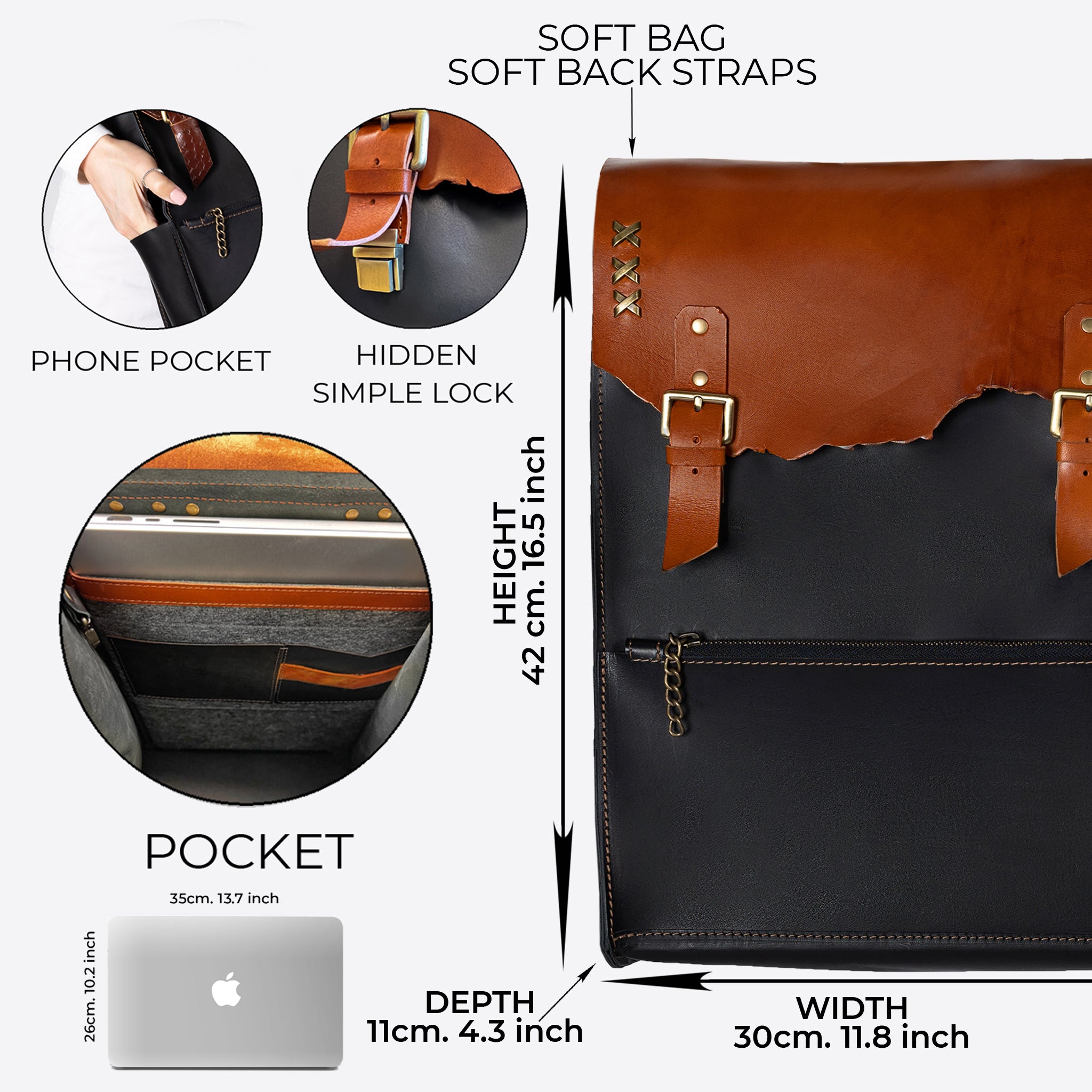 Men's Handcrafting Leather Backpack - 13", 14", 15" and 16" inch. laptops- Wild Spirit