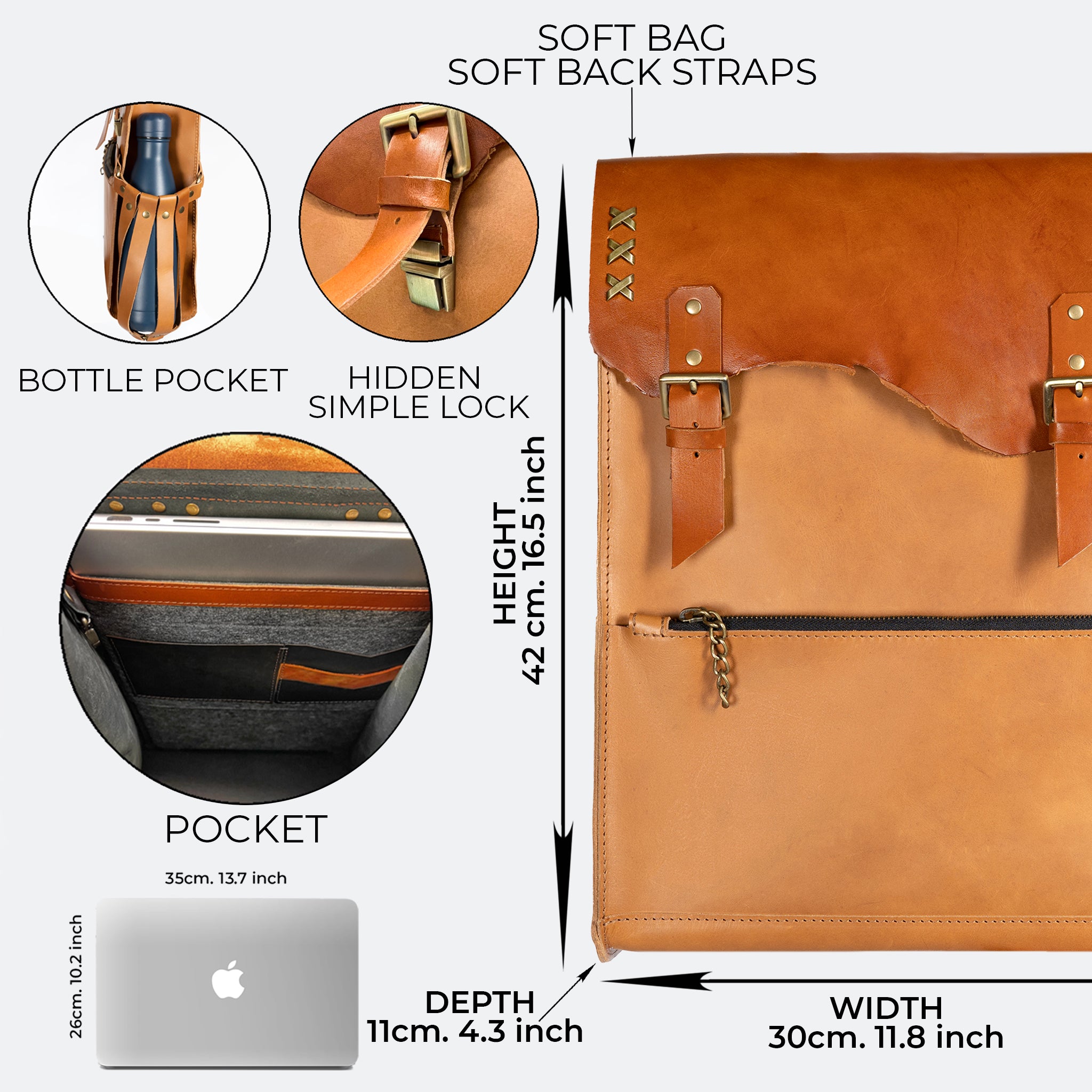 Men's Handcrafting Leather Backpack - 13", 14", 15" and 16" inch. laptops- Wild Spirit