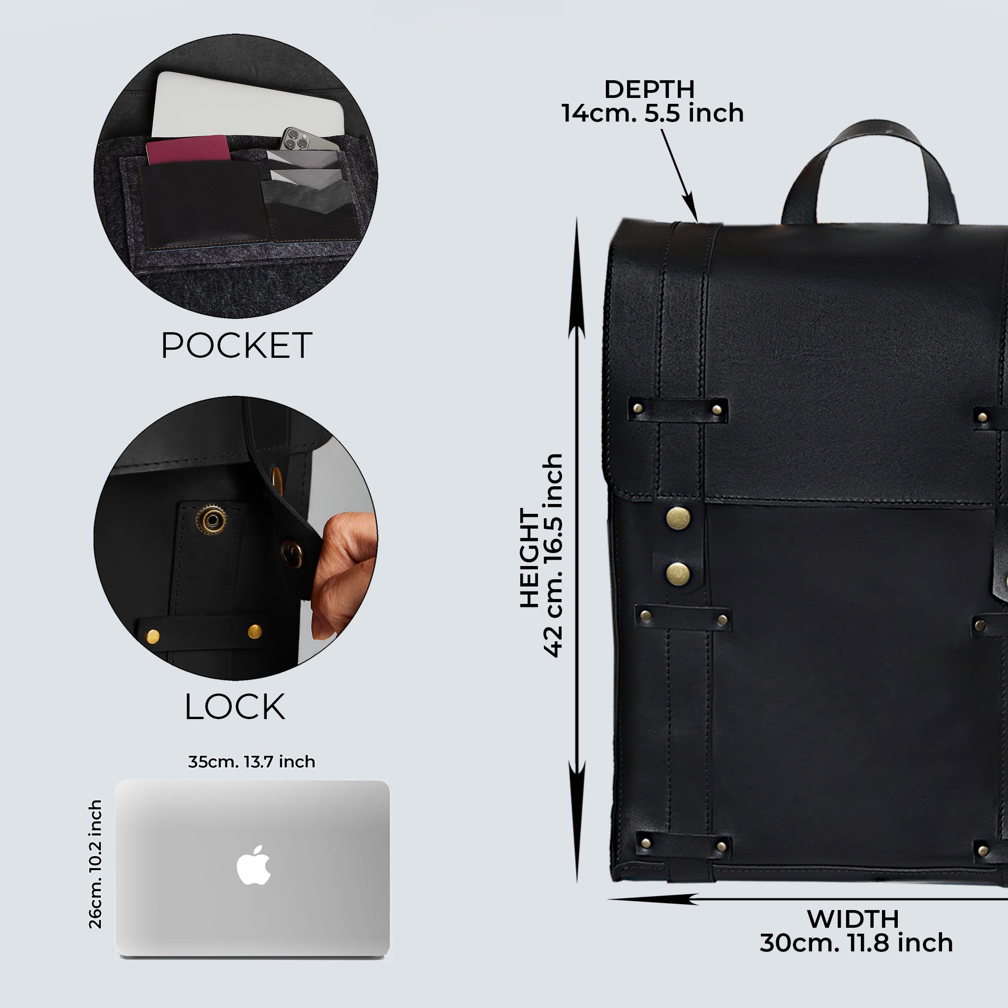 Men's Handcrafting Leather Backpack -Storyteller 13", 14", 15" and 16" inch. laptops