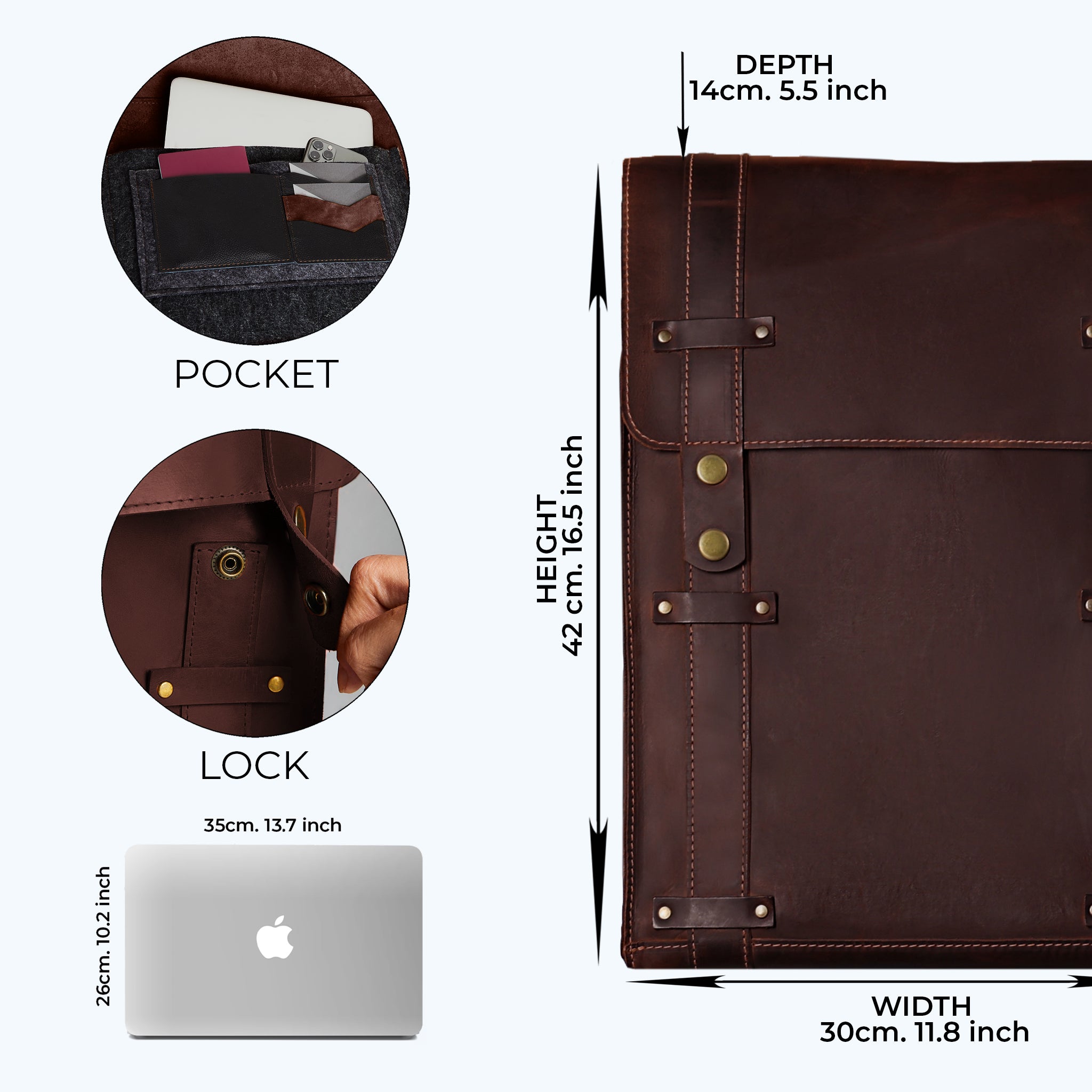 Men's Handcrafting Leather Backpack -Storyteller 13", 14", 15" and 16" inch. laptops