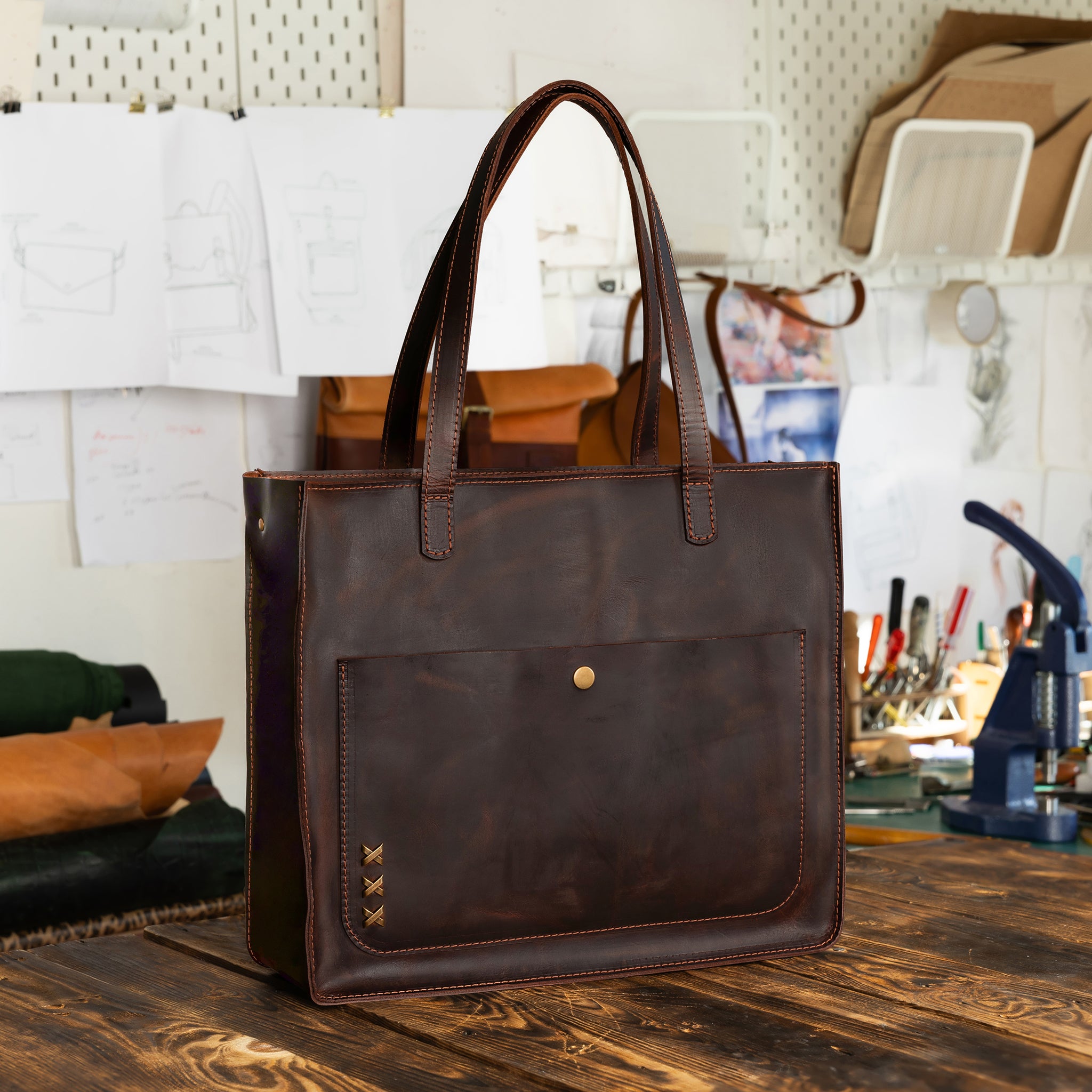 Handmade Leather Tote Laptop Bag For Women 13"and 14 inch. Laptops - Western