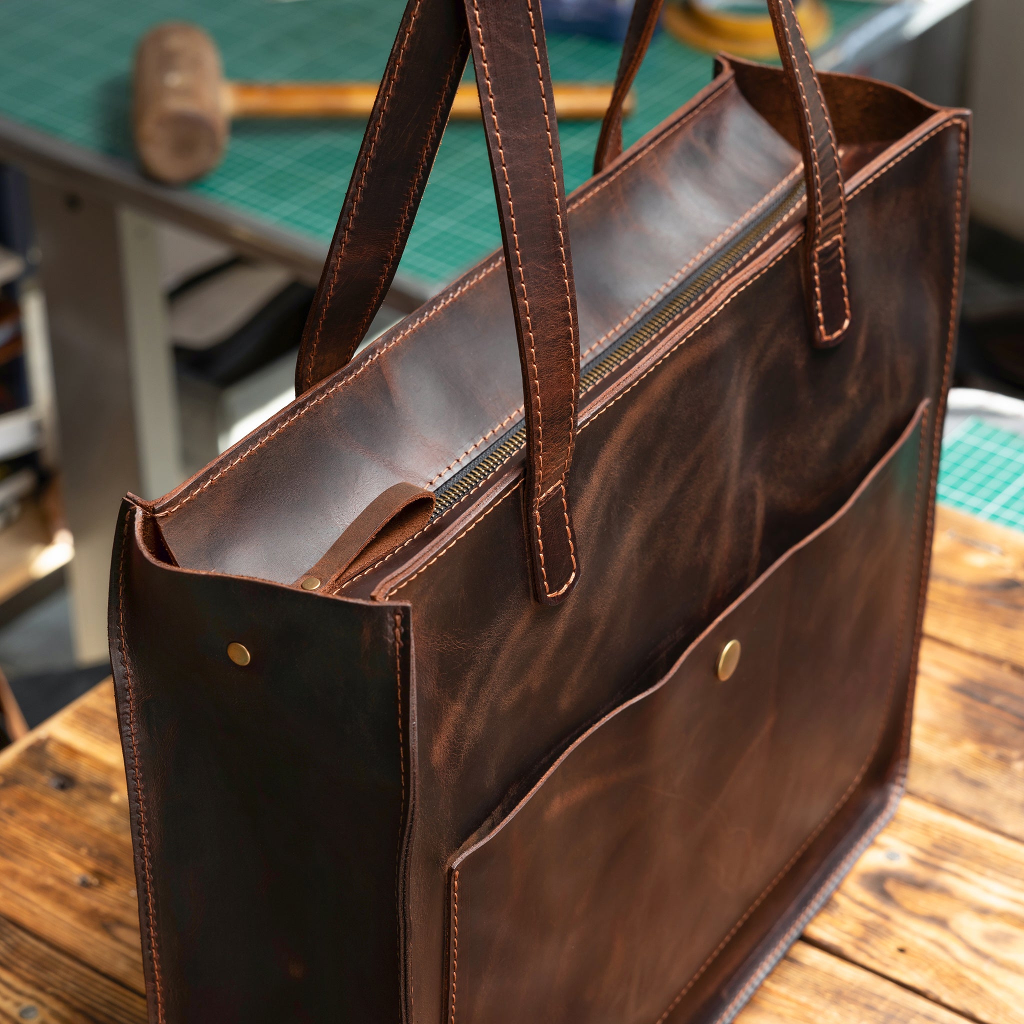 Handmade Leather Tote Laptop Bag For Women 13"and 14 inch. Laptops - Western