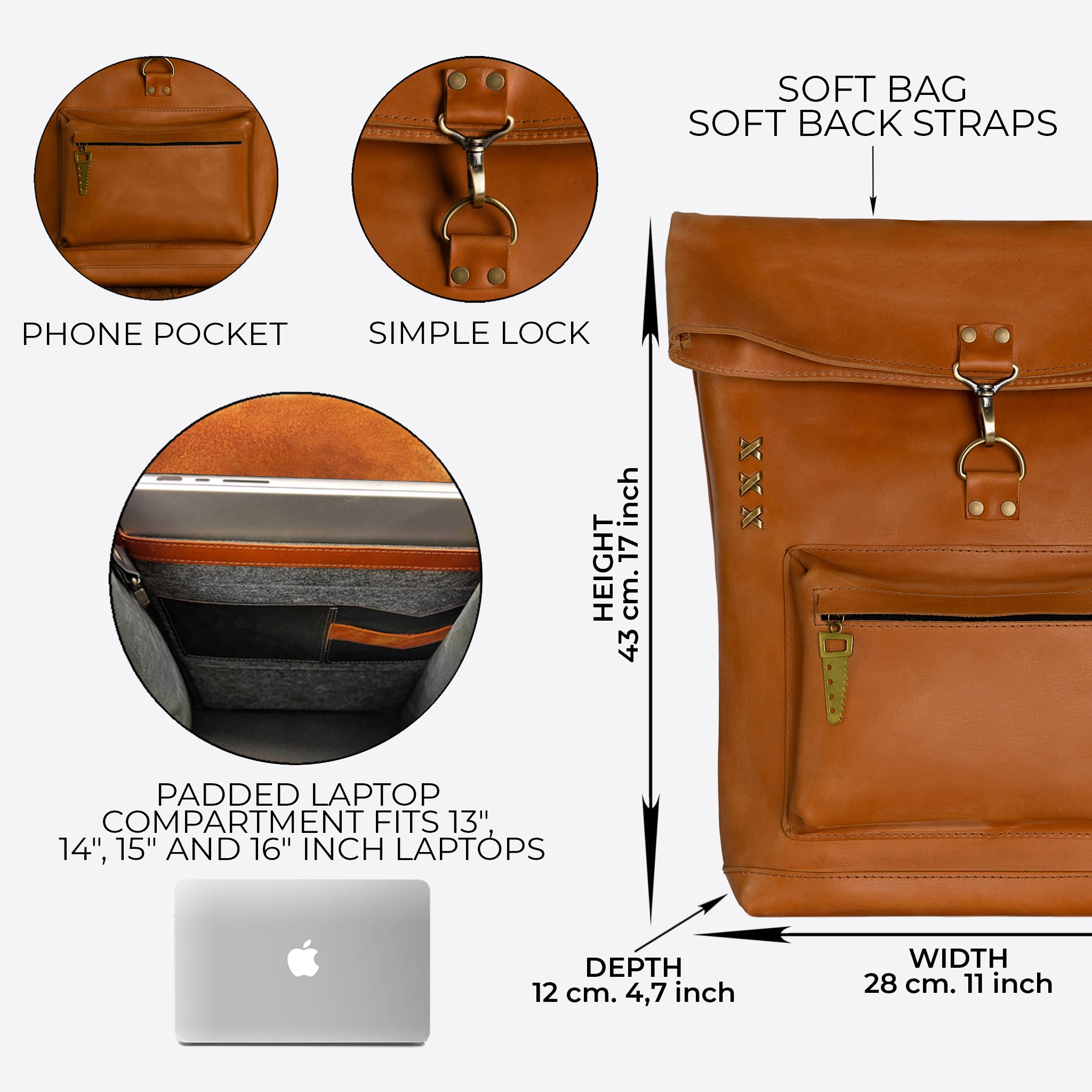 Roll-top Handcrafting Leather Women's Backpack - Forester 13", 14", 15" and 16" inch laptops