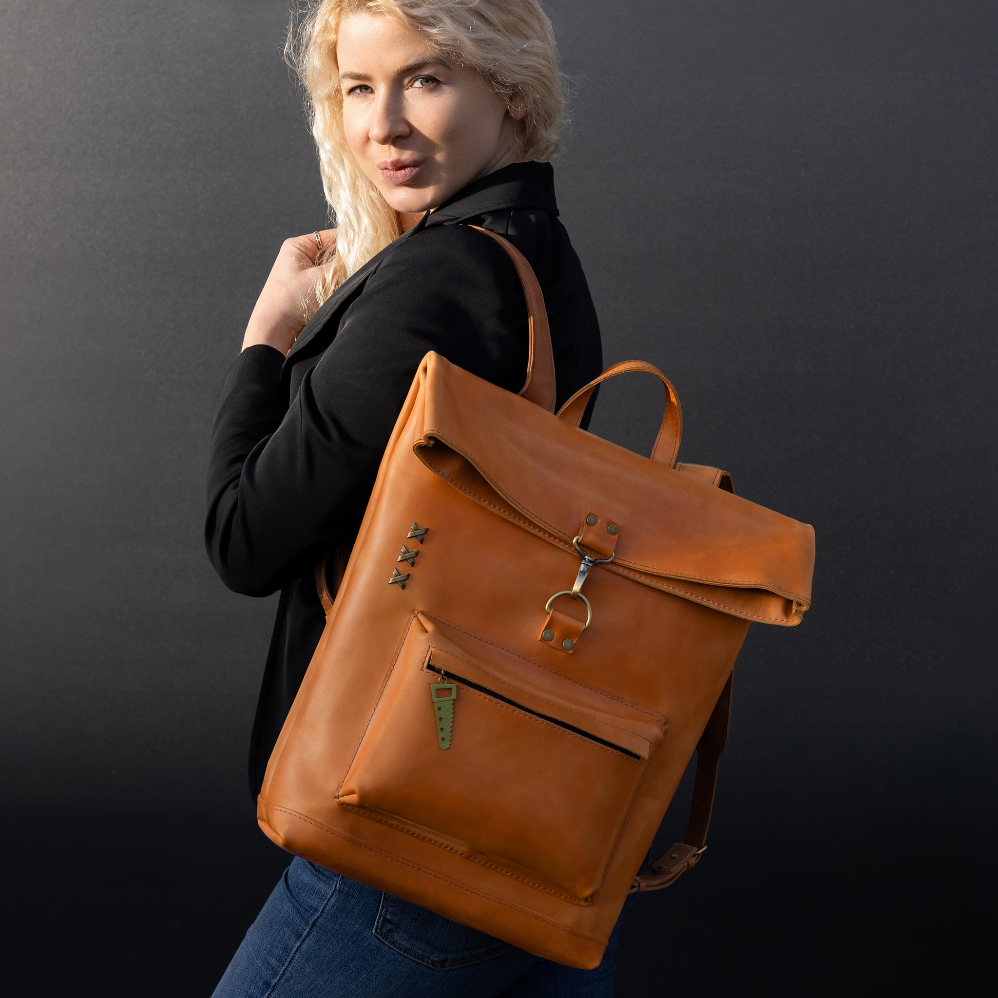 Roll-top Handcrafting Leather Women's Backpack - Forester 13", 14", 15" and 16" inch laptops