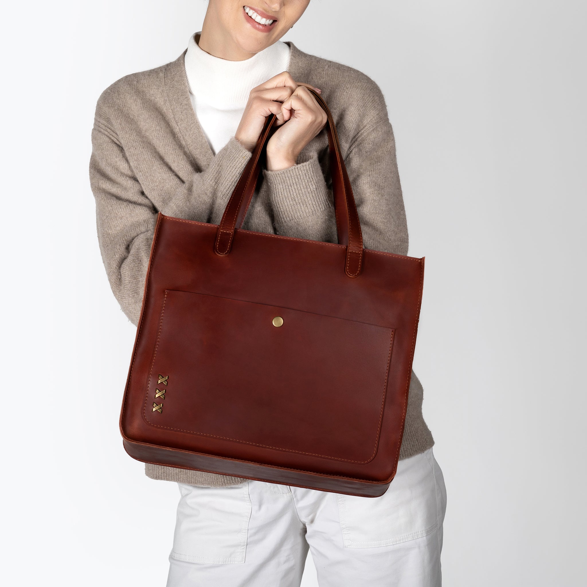 Handmade Leather Tote Laptop Bag For Women 13"and 14 inch. Laptops - Western