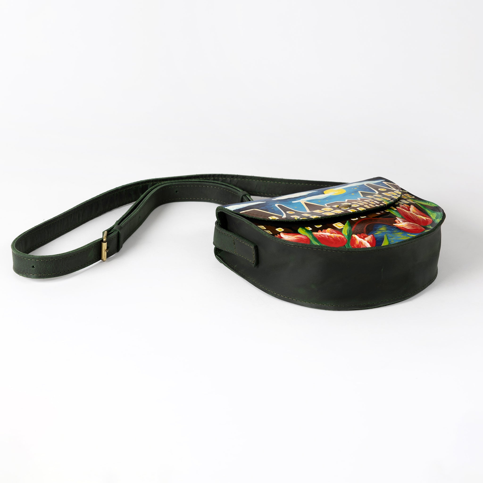 Leather Crossbody Bag: Dutch Illustrations-Hand-drawn of Dutch houses