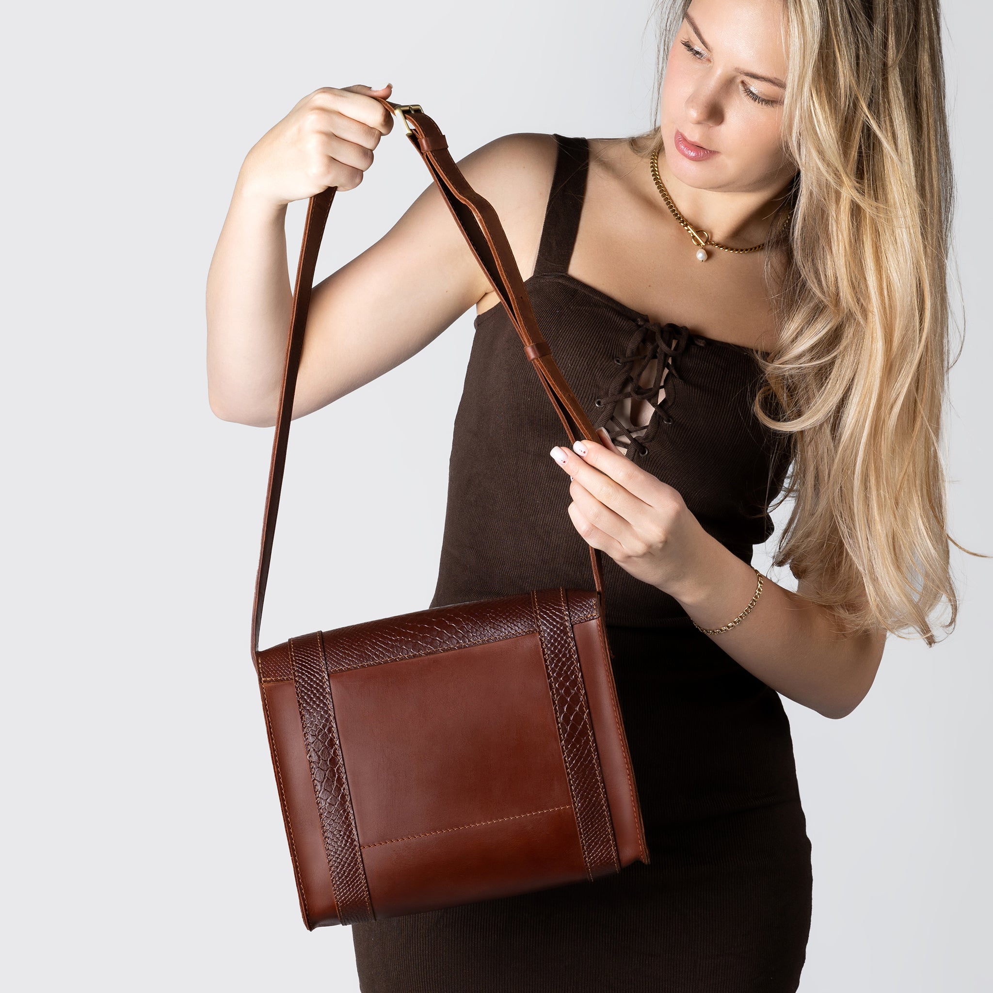 Women's designer Leather Satchel Bag ,Crossbody Shoulder Bag- Wood Reptile