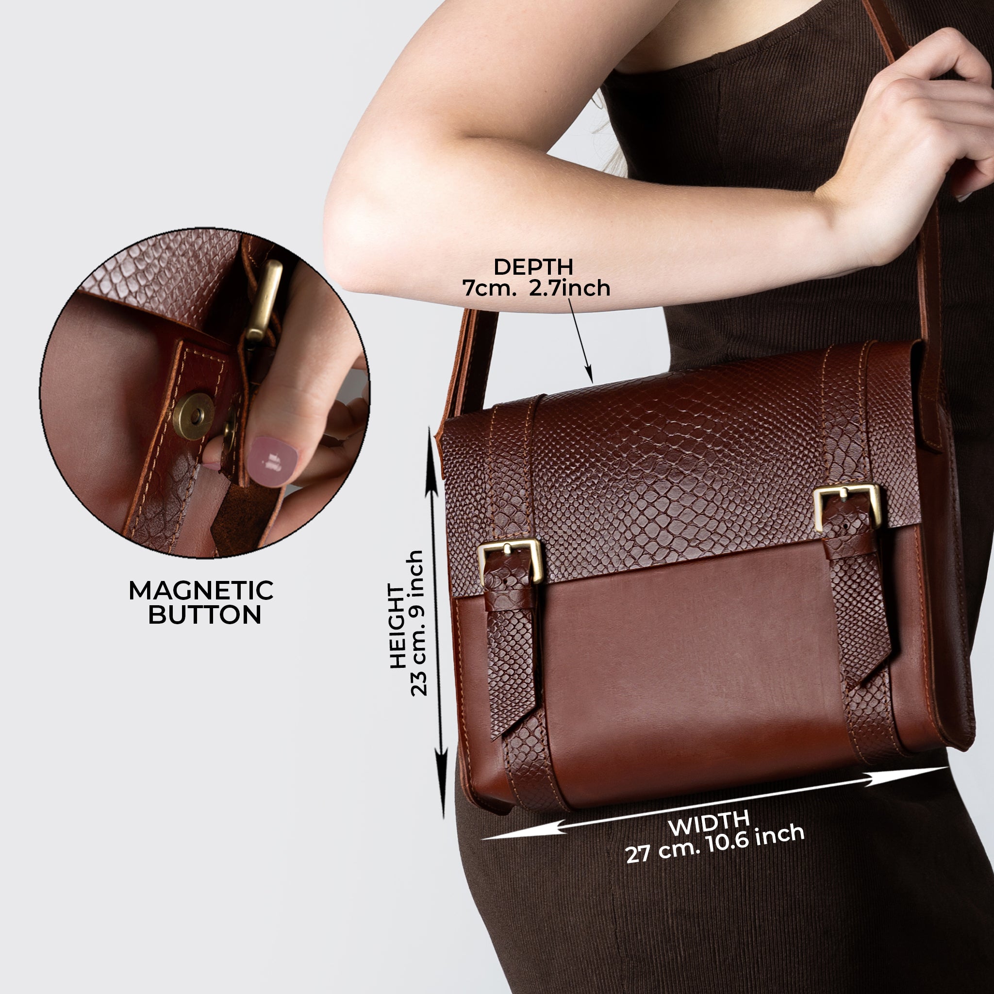 Women's designer Leather Satchel Bag ,Crossbody Shoulder Bag- Wood Reptile