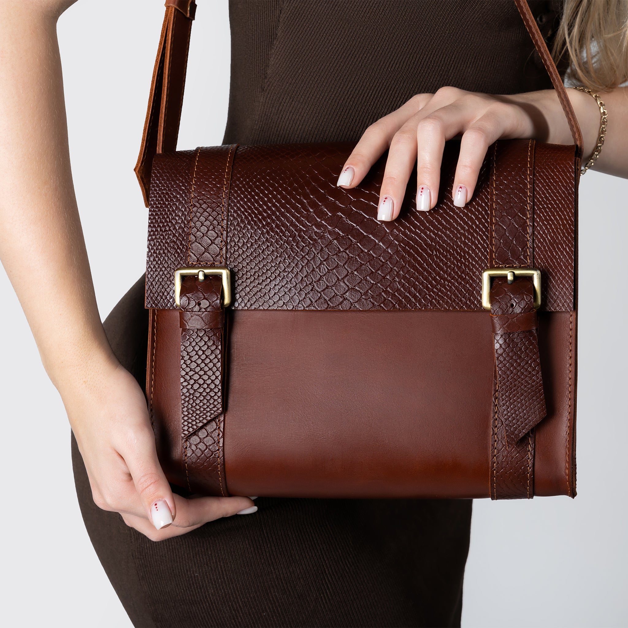 Women's designer Leather Satchel Bag ,Crossbody Shoulder Bag- Wood Reptile