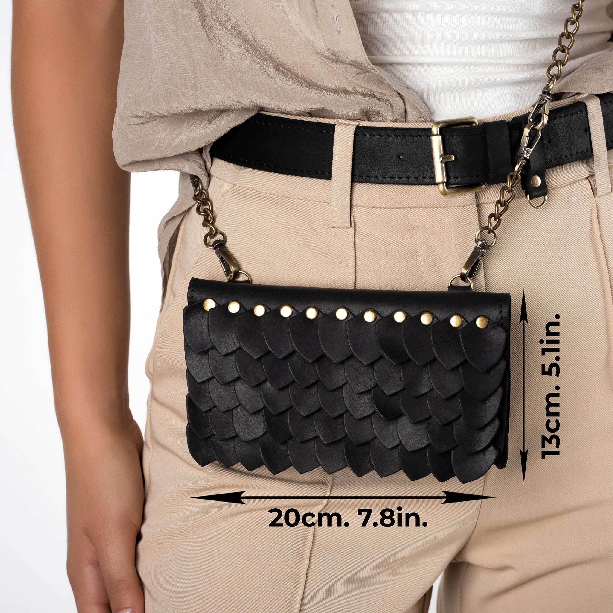 Designer handmade Leather Belt Bag, Crossbody Women Bag - Shield Dragon