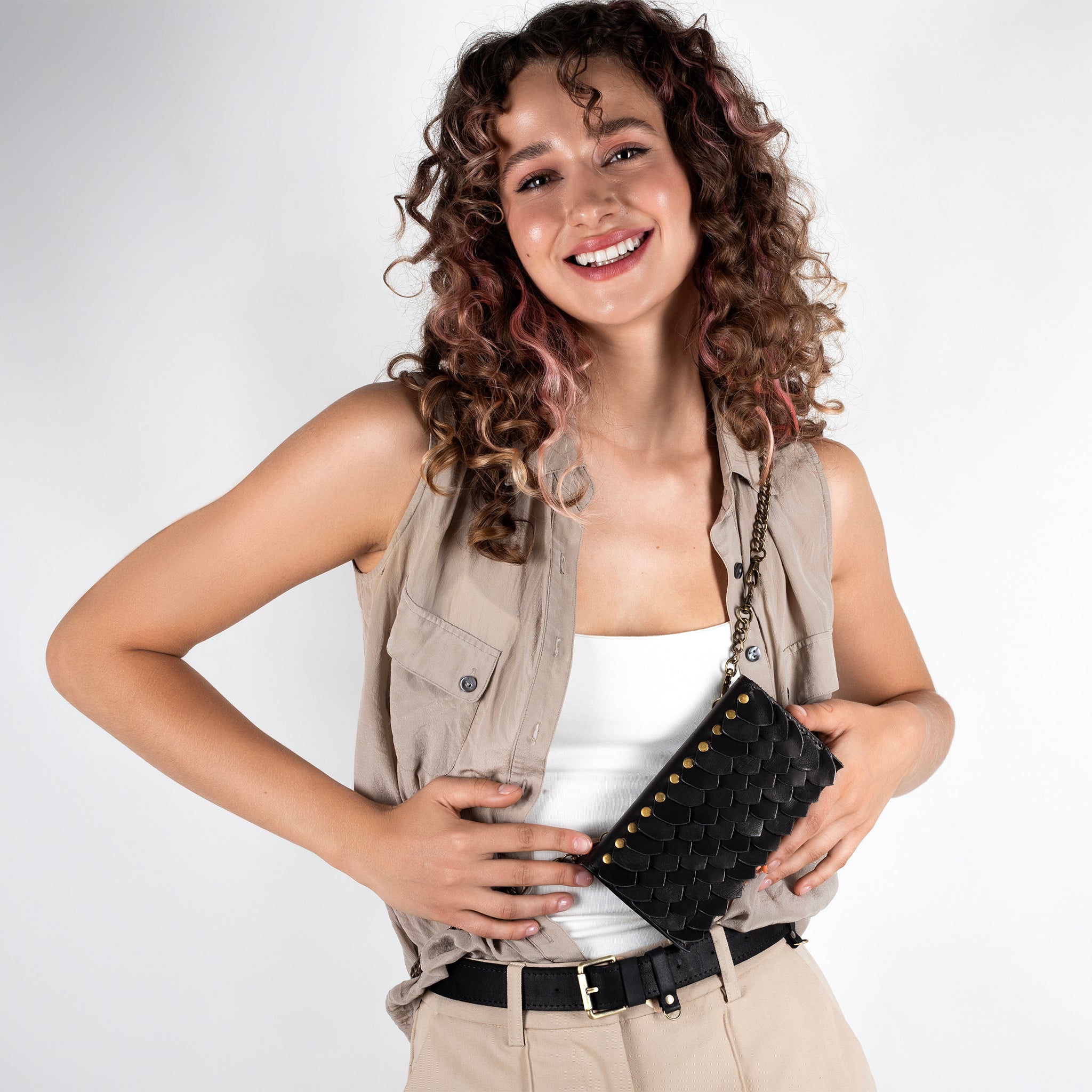 Designer handmade Leather Belt Bag, Crossbody Women Bag - Shield Dragon