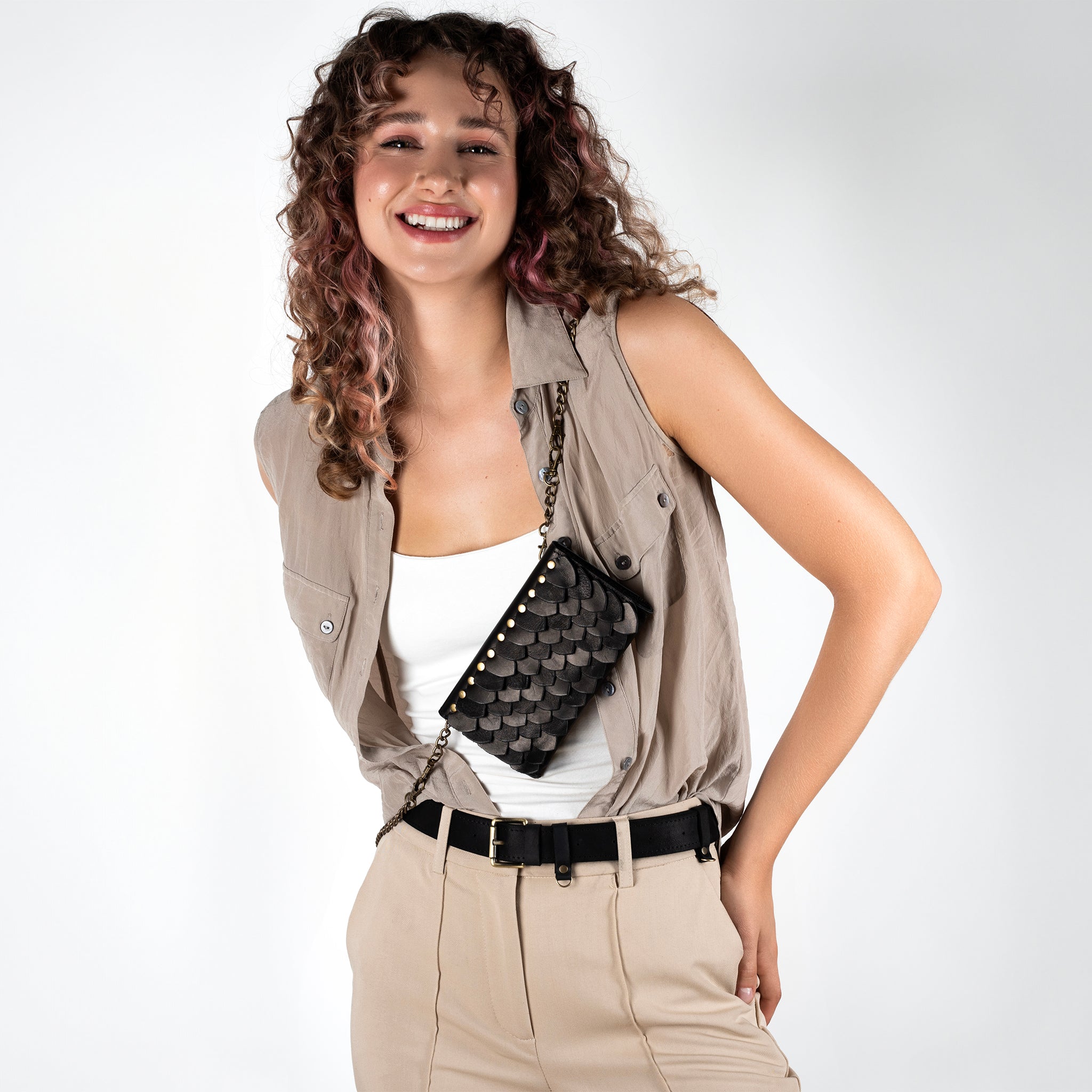 Designer handmade Leather Belt Bag, Crossbody Women Bag - Shield Dragon