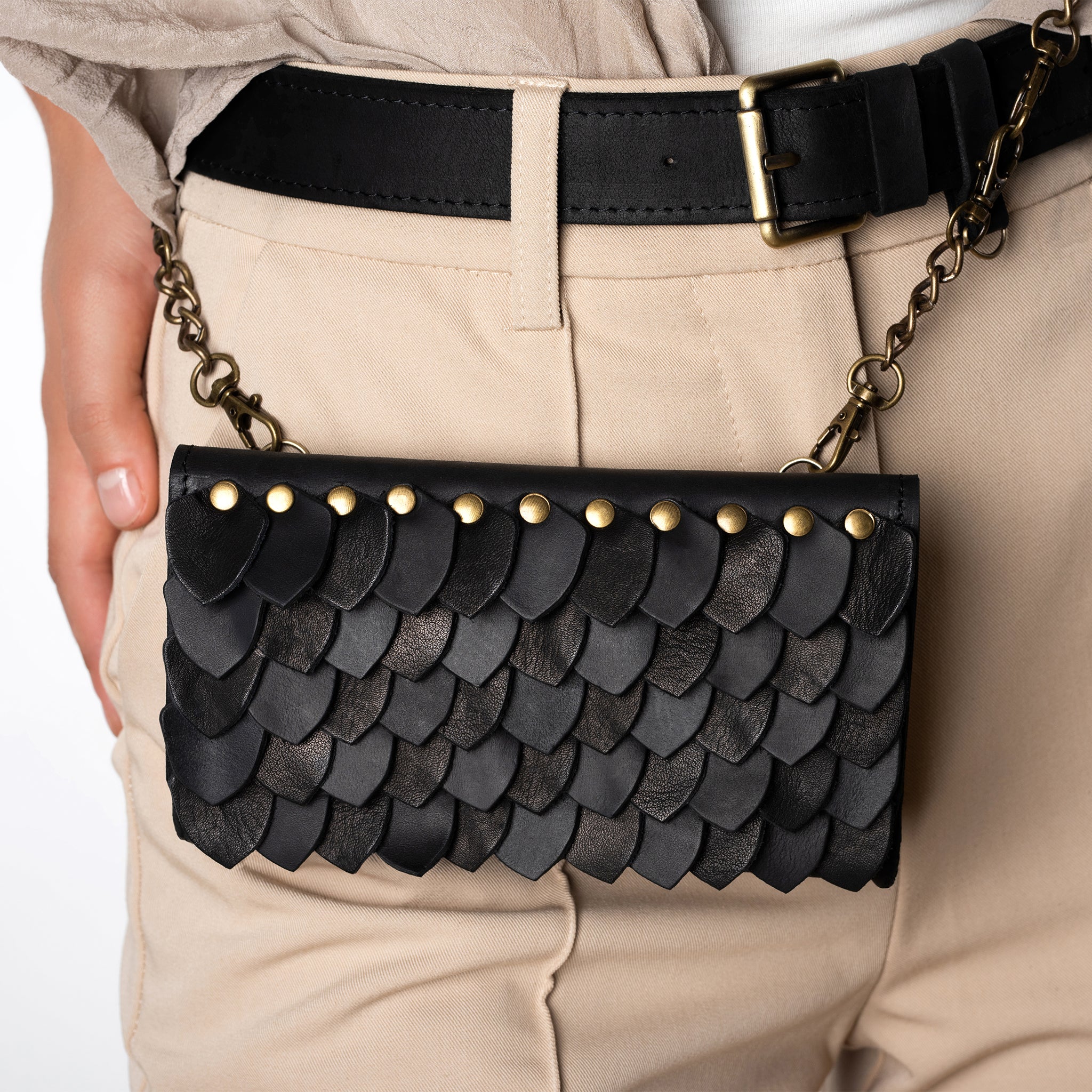 Designer handmade Leather Belt Bag, Crossbody Women Bag - Shield Dragon