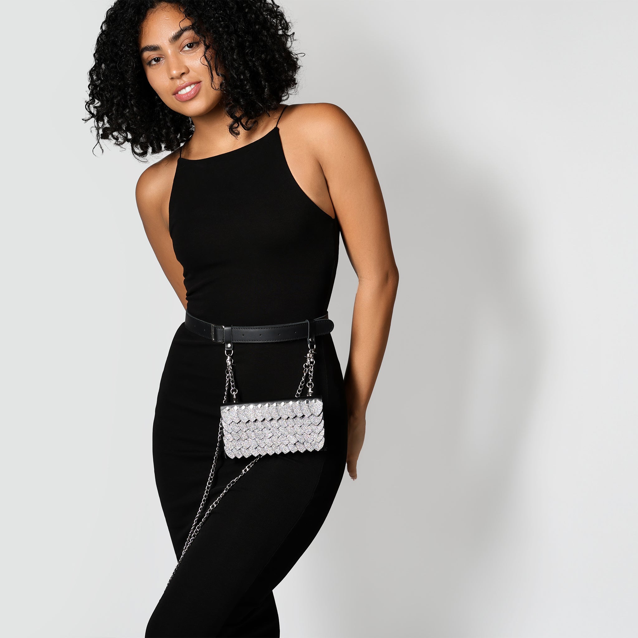 Women's Designer Leather Crossbody Bag, Chain Belt Bag -Bright Shield Dragon
