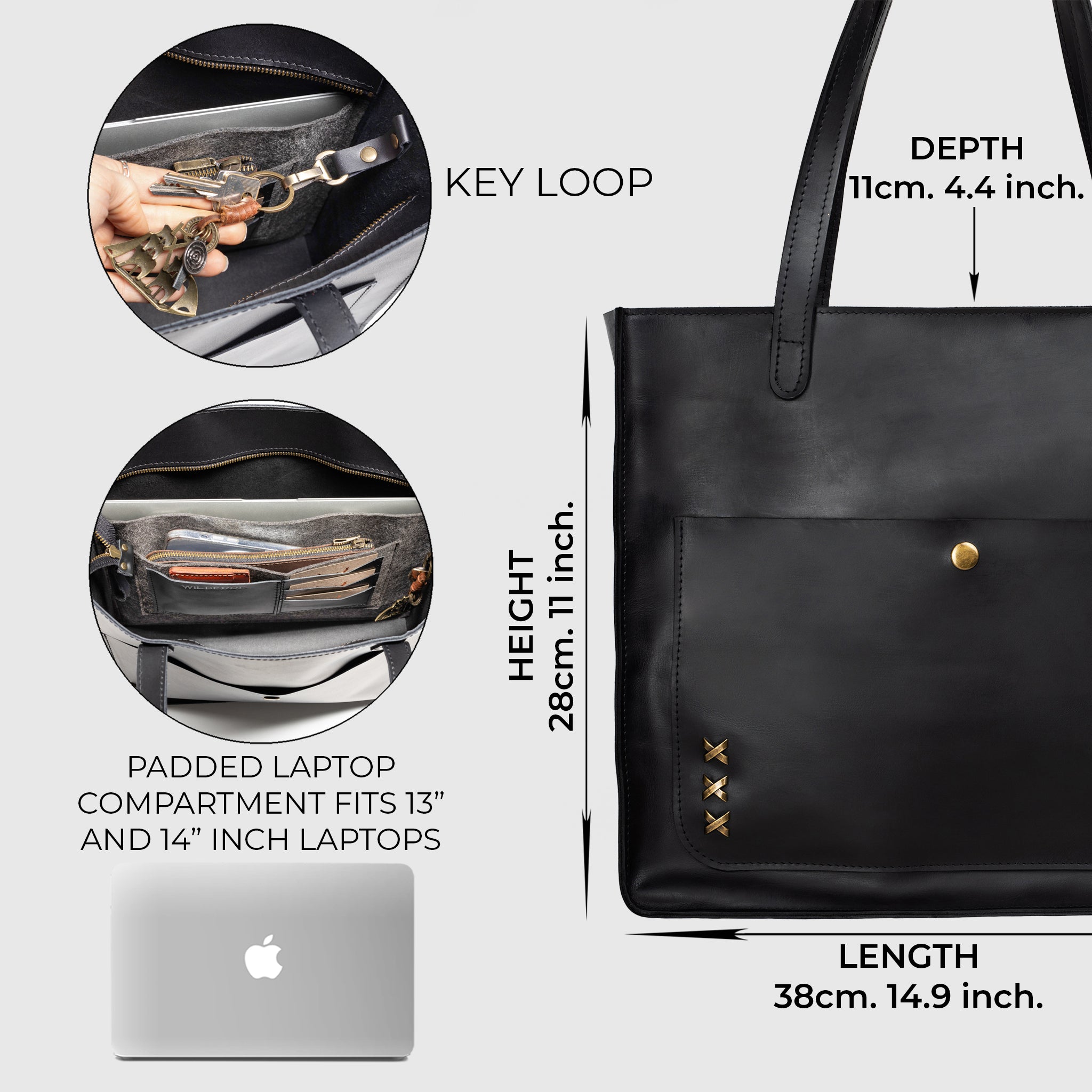Handmade Leather Tote Laptop Bag For Women 13"and 14 inch. Laptops - Western