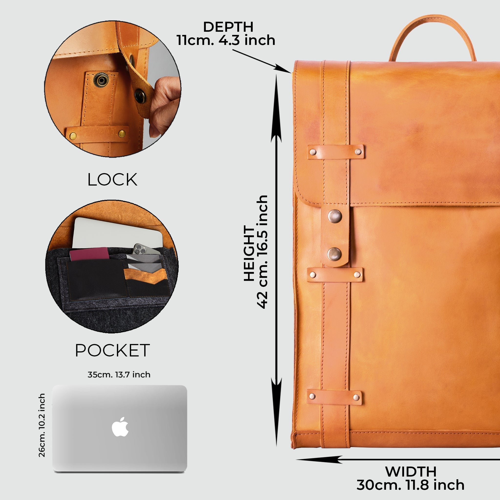 Men's Handcrafting Leather Backpack -Storyteller 13", 14", 15" and 16" inch. laptops