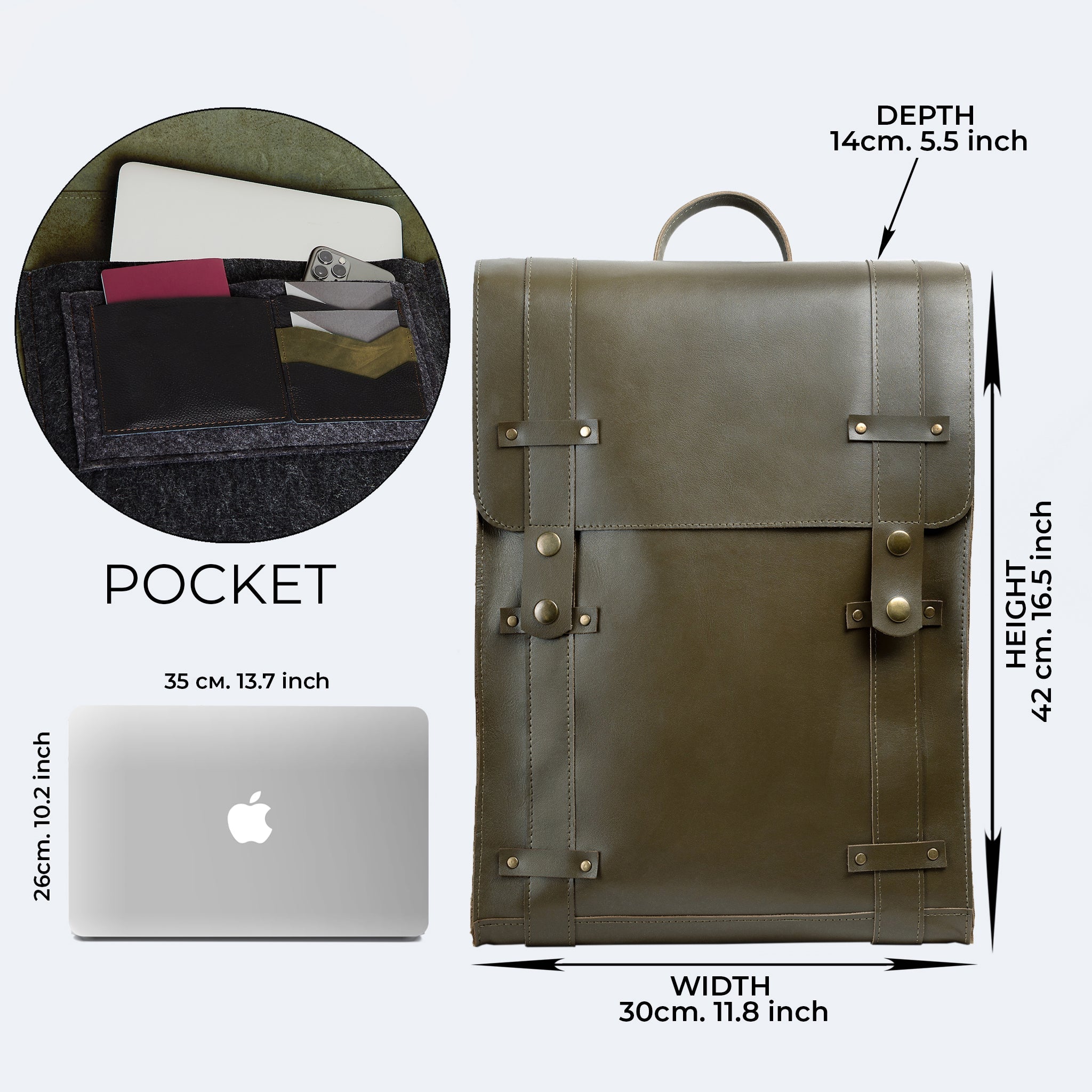Men's Handcrafting Leather Backpack -Storyteller 13", 14", 15" and 16" inch. laptops