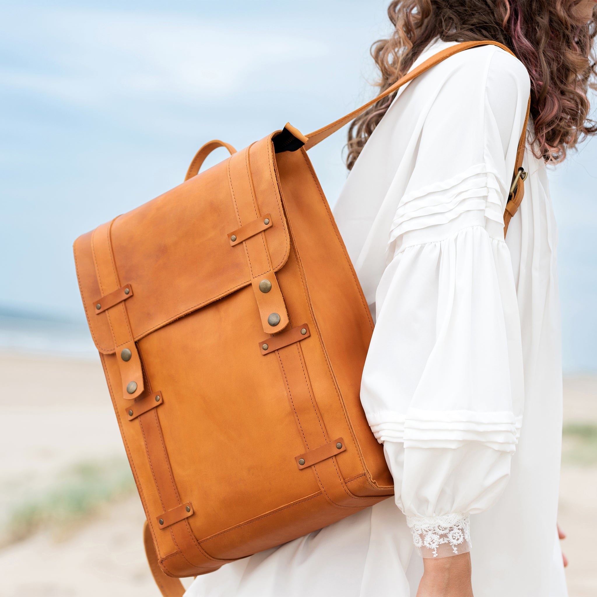 Men's Handcrafting Leather Backpack -Storyteller 13", 14", 15" and 16" inch. laptops