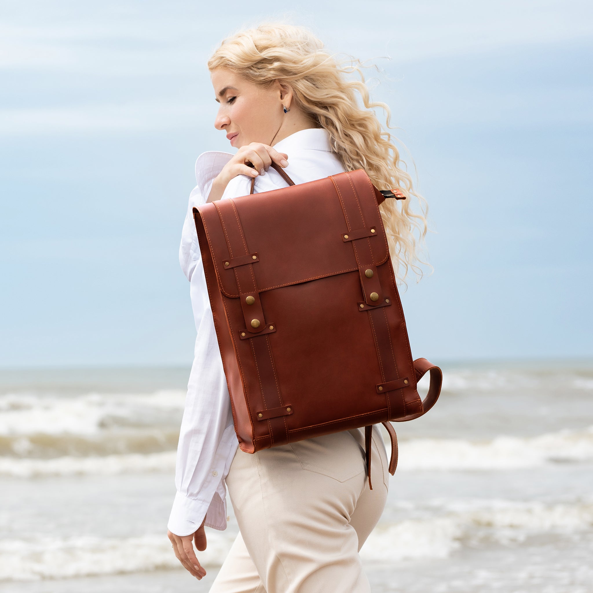 Men's Handcrafting Leather Backpack -Storyteller 13", 14", 15" and 16" inch. laptops