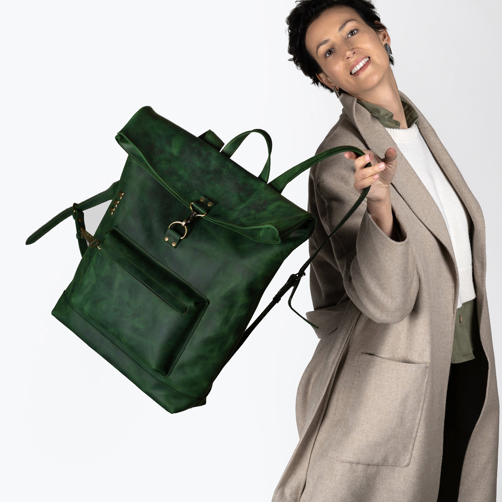 Roll-top Handcrafting Leather Women's Backpack - Forester 13", 14", 15" and 16" inch laptops