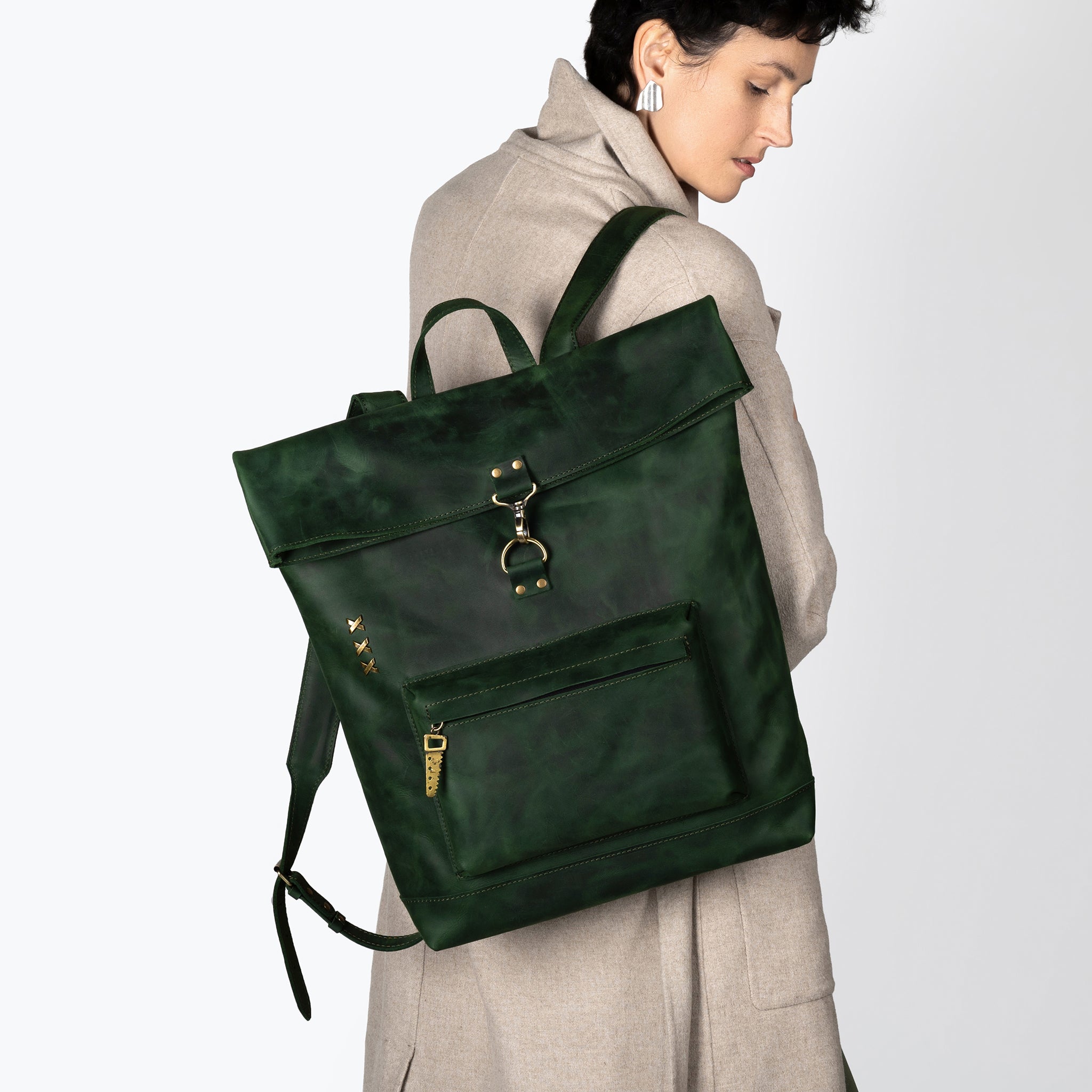 Roll-top Handcrafting Leather Women's Backpack - Forester 13", 14", 15" and 16" inch laptops