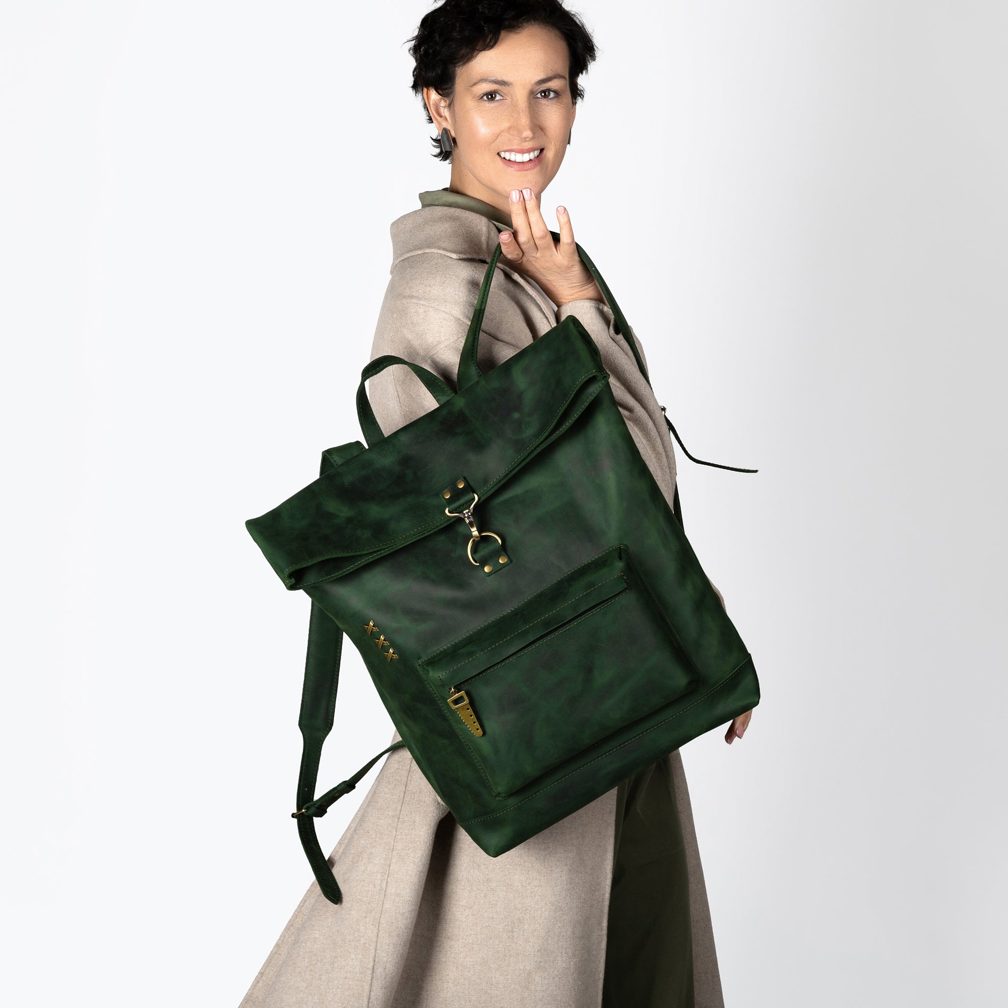 Roll-top Handcrafting Leather Women's Backpack - Forester 13", 14", 15" and 16" inch laptops