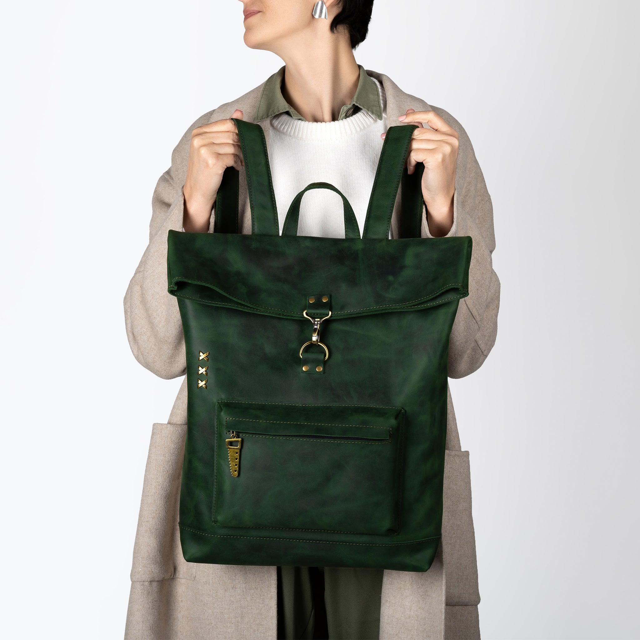 Roll-top Handcrafting Leather Women's Backpack - Forester 13", 14", 15" and 16" inch laptops
